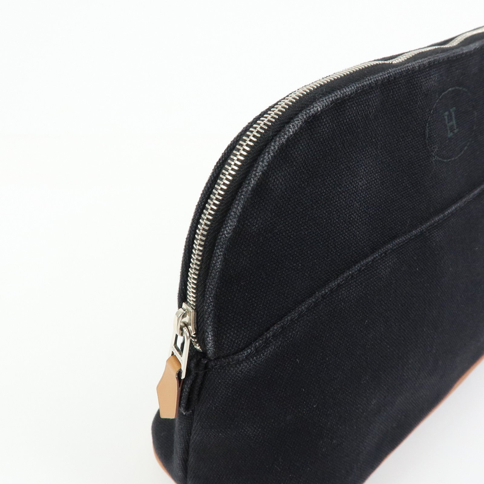 HERMES Bolide MM Cotton Leather Cosmetic Pouch Black Beige