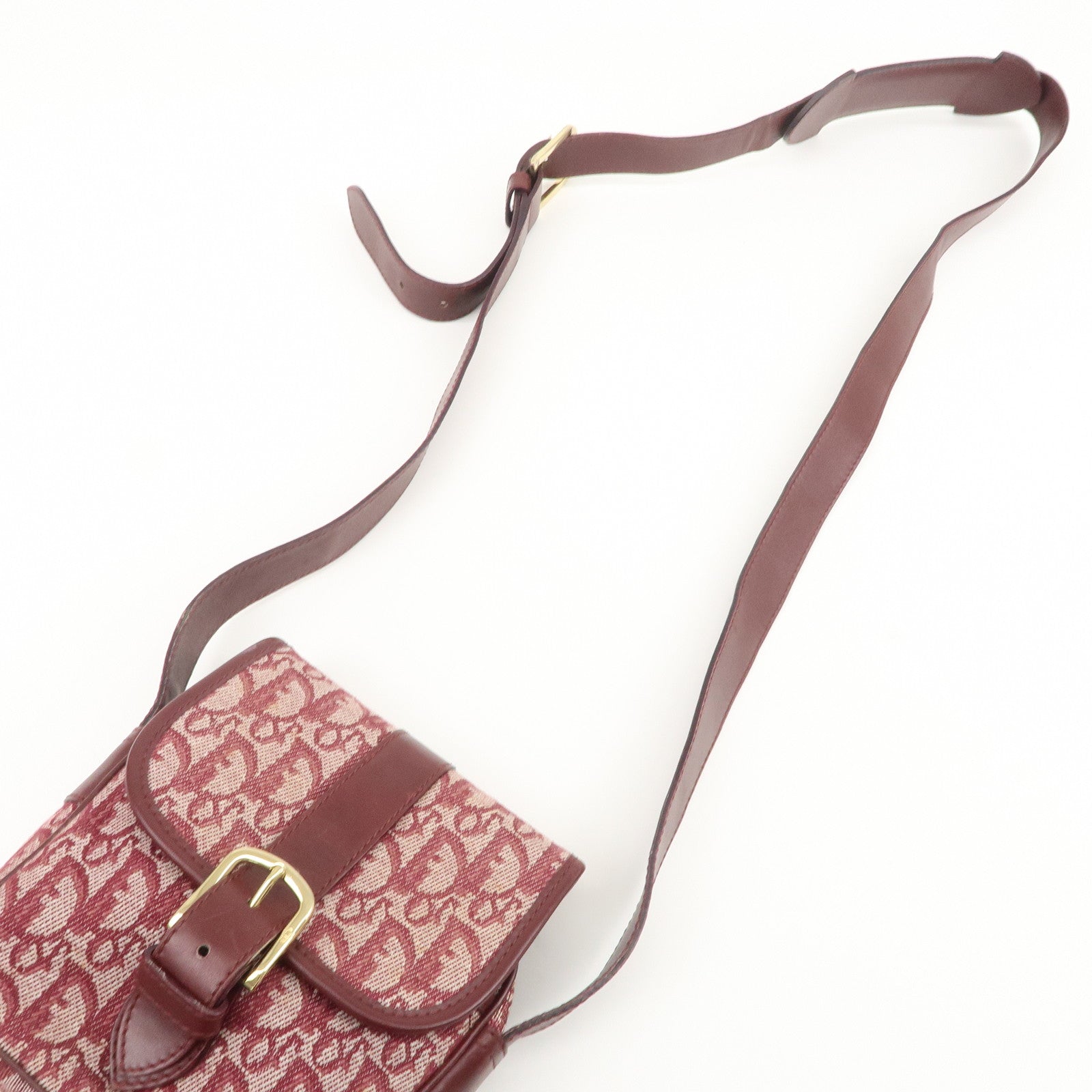 Christian Dior Trotter Jacquard Leather Shoulder Bag Burgundy