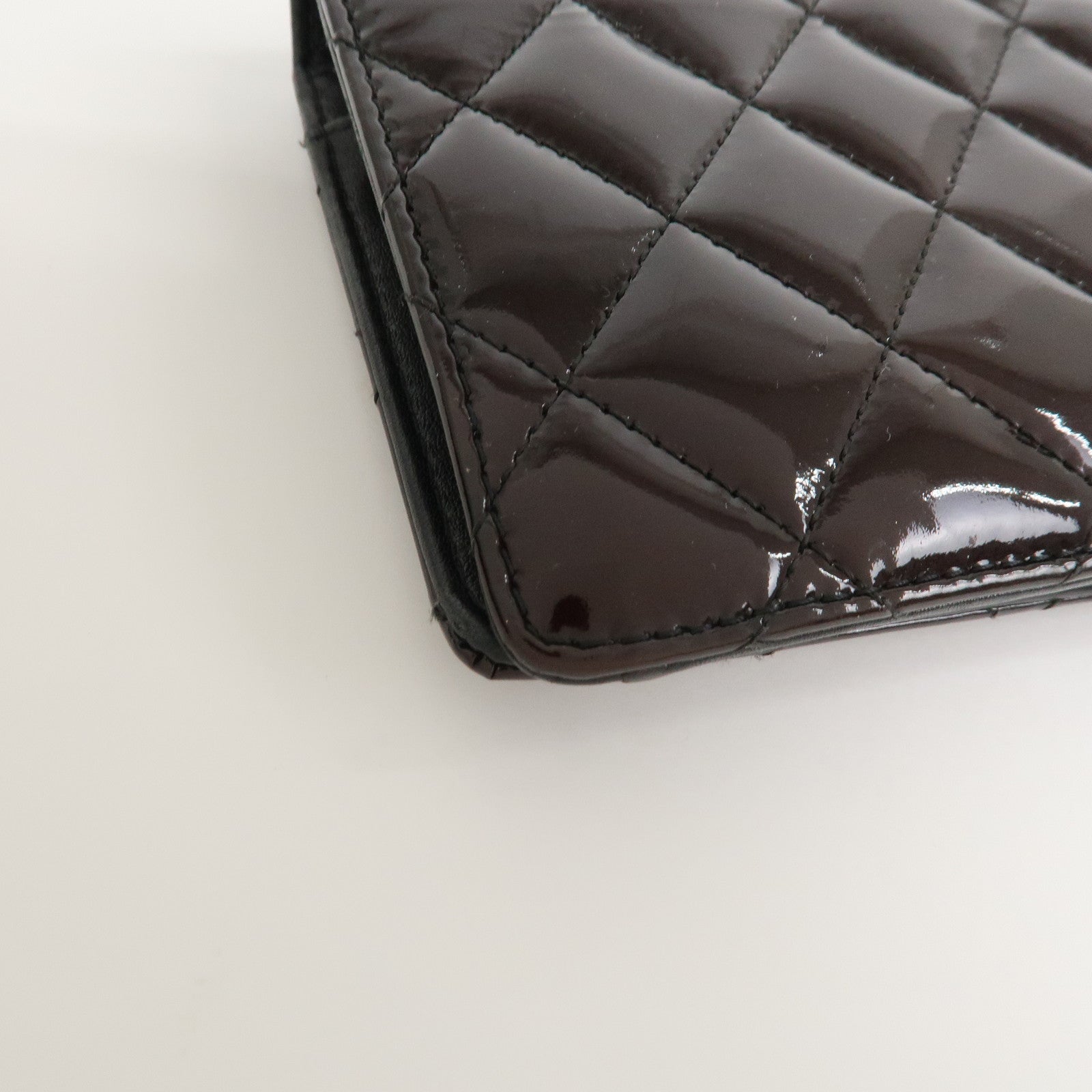 CHANEL COCO Mark Matelasse Patent Leather Long Wallet Black A48691