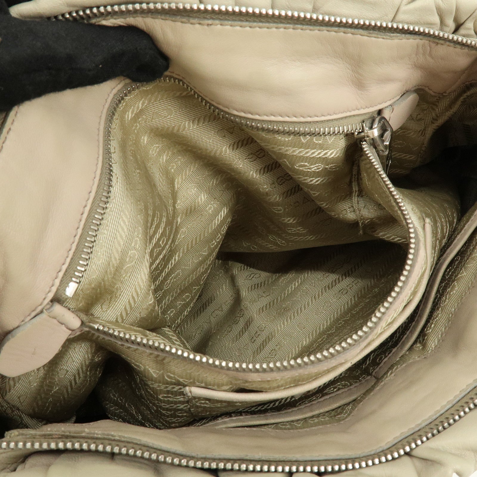 PRADA Leather 2Way Bag Hand Bag Shoulder Bag Beige