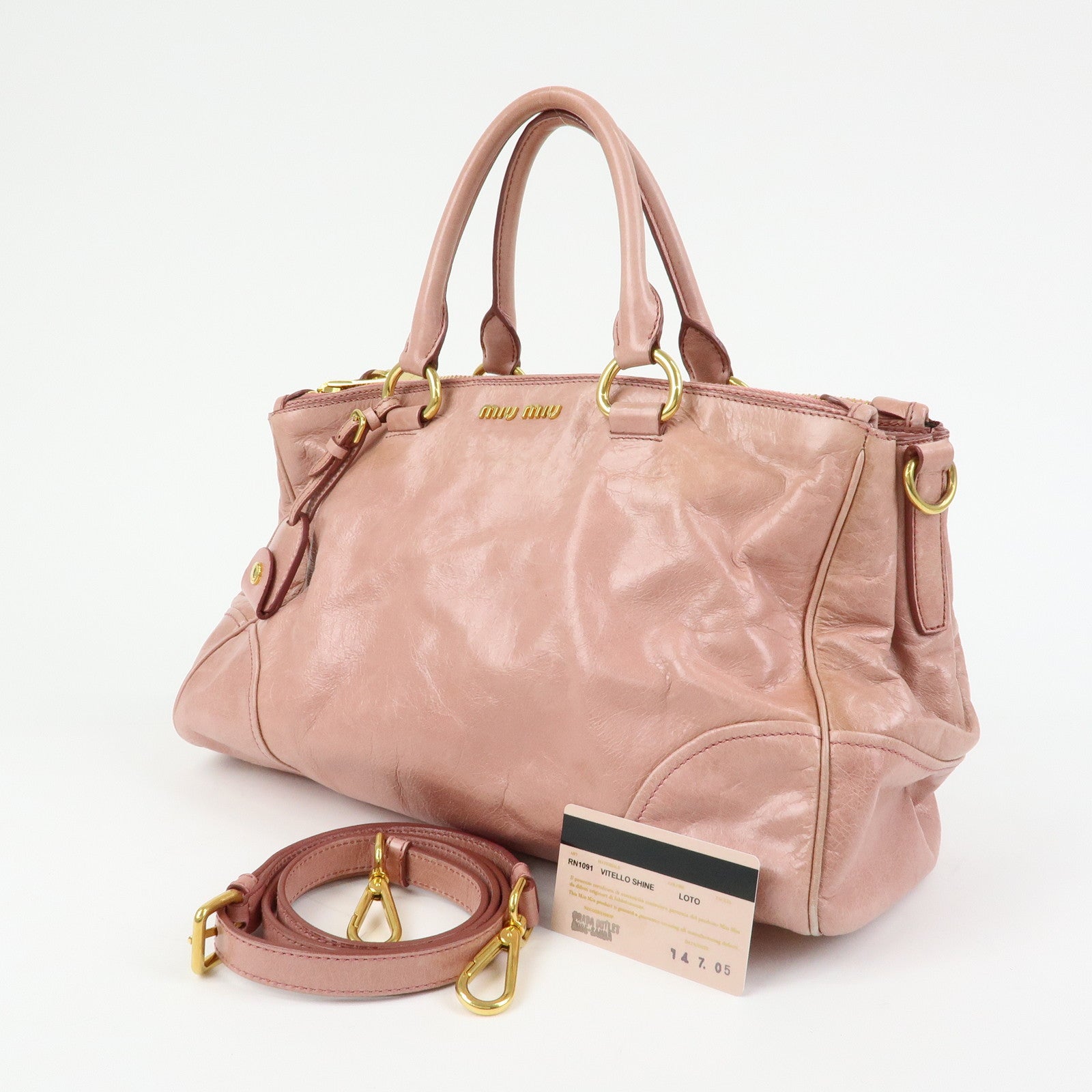 MIU MIU Vitello Shine Leather 2Way Bag Shoulder Bag Pink RN1091