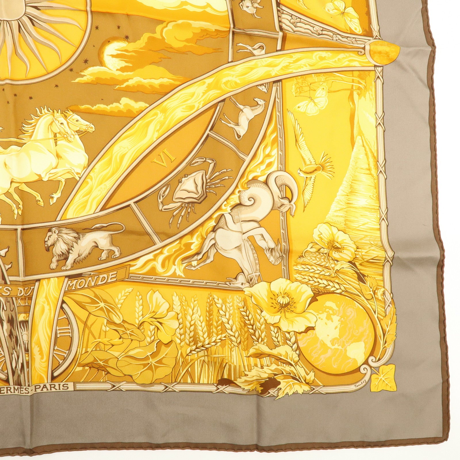 HERMES Carre 90 Silk 100% RYTHMES DU MONDE Scarf Orange