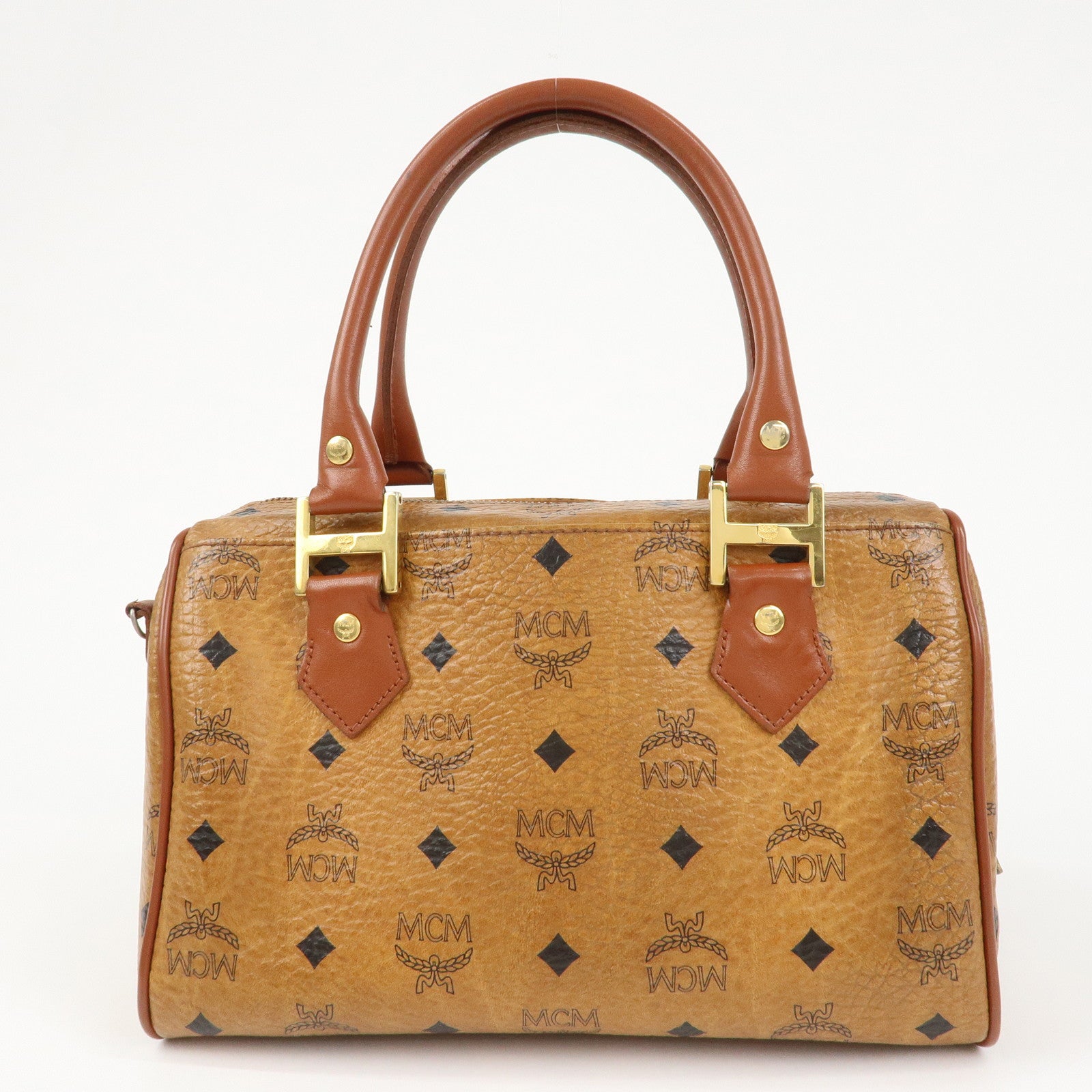 MCM Visetos Logo Leather 2WAY Bag Hand Bag Shoulder Bag Brown