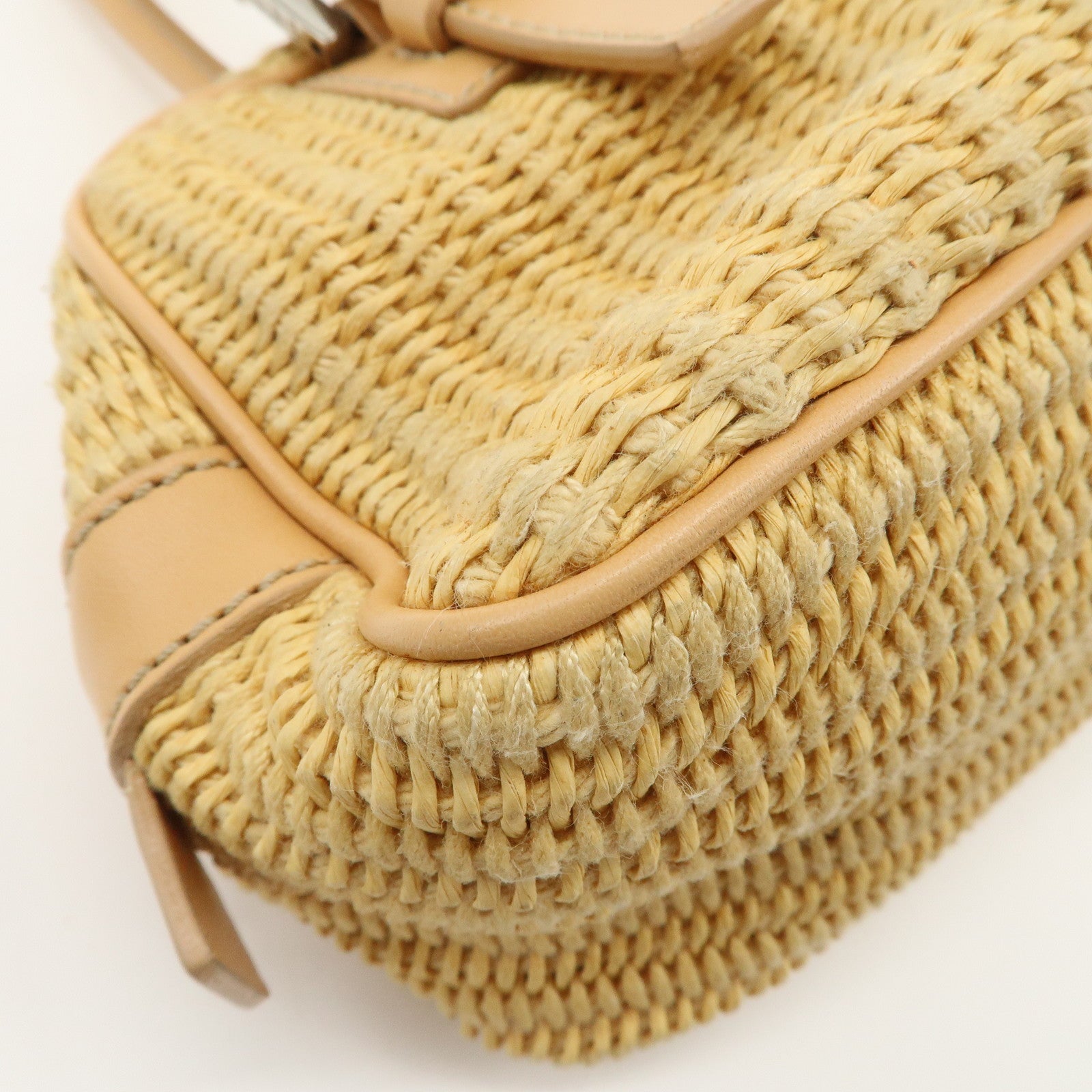 FENDI Raffia Leather Small Boston Hand Shoulder Bag Natural 8BN004