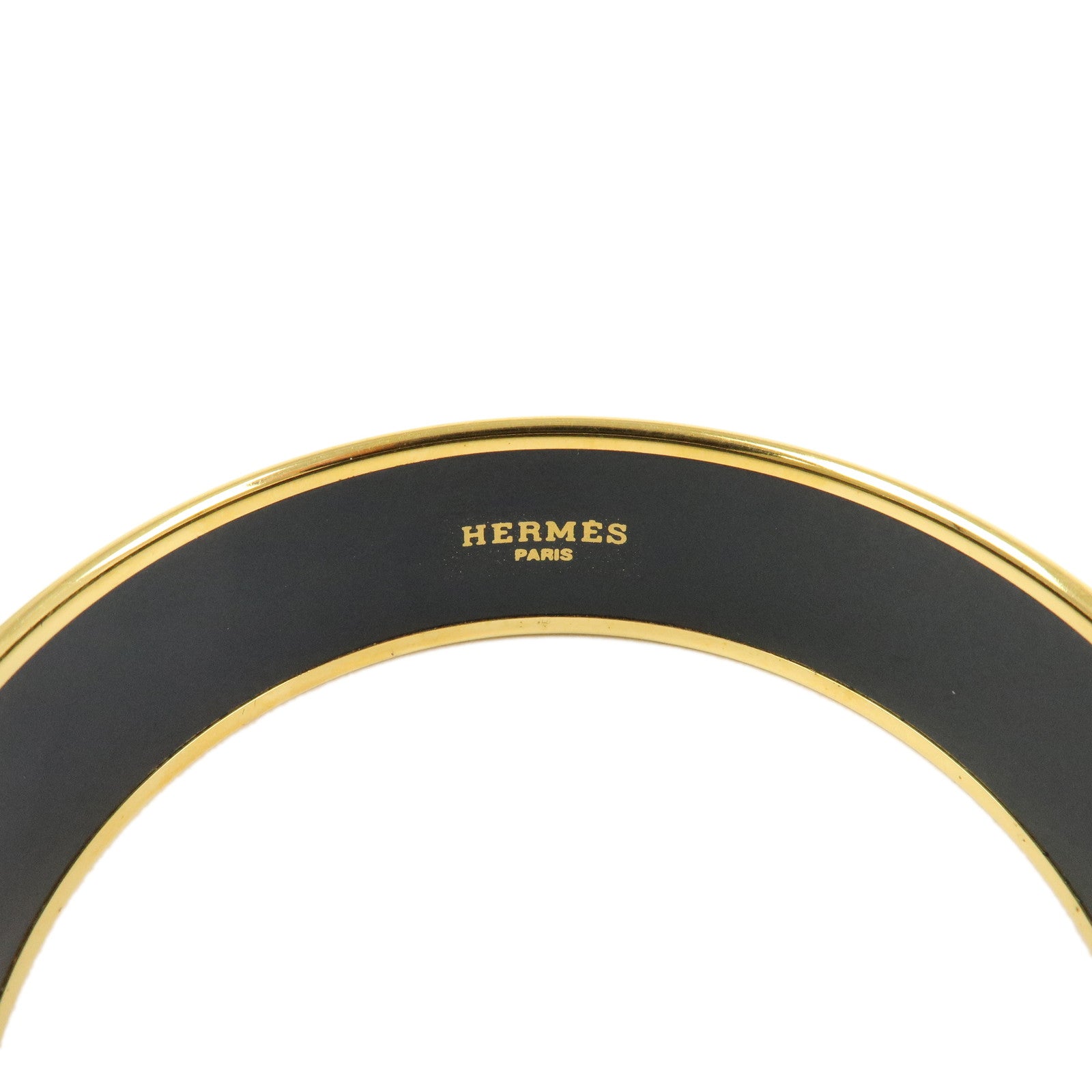 HERMES Email GM Gold Plated Bangle Bracelet Blue Gold