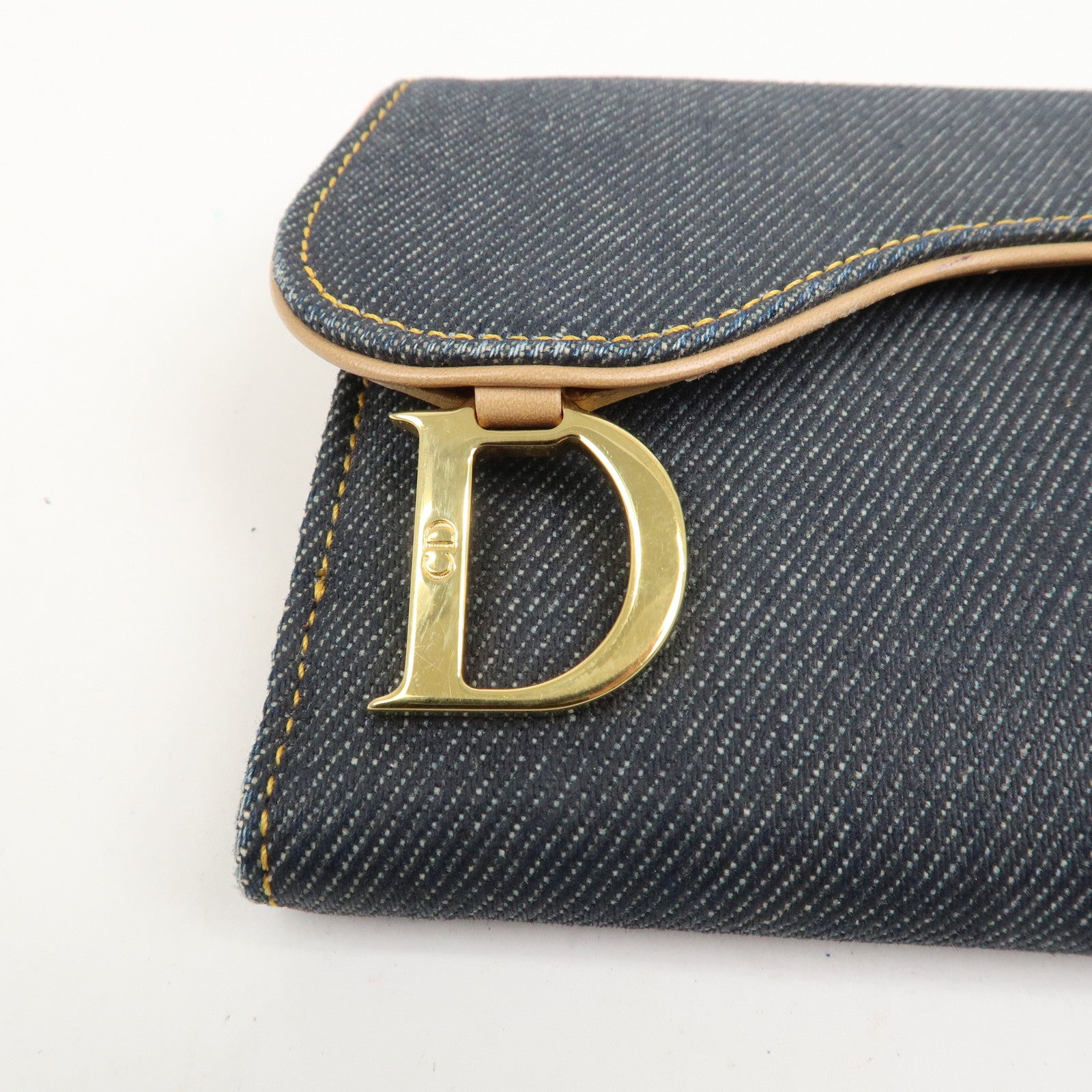 Christian Dior Saddle Denim Leather Compact Wallet Indigo Blue