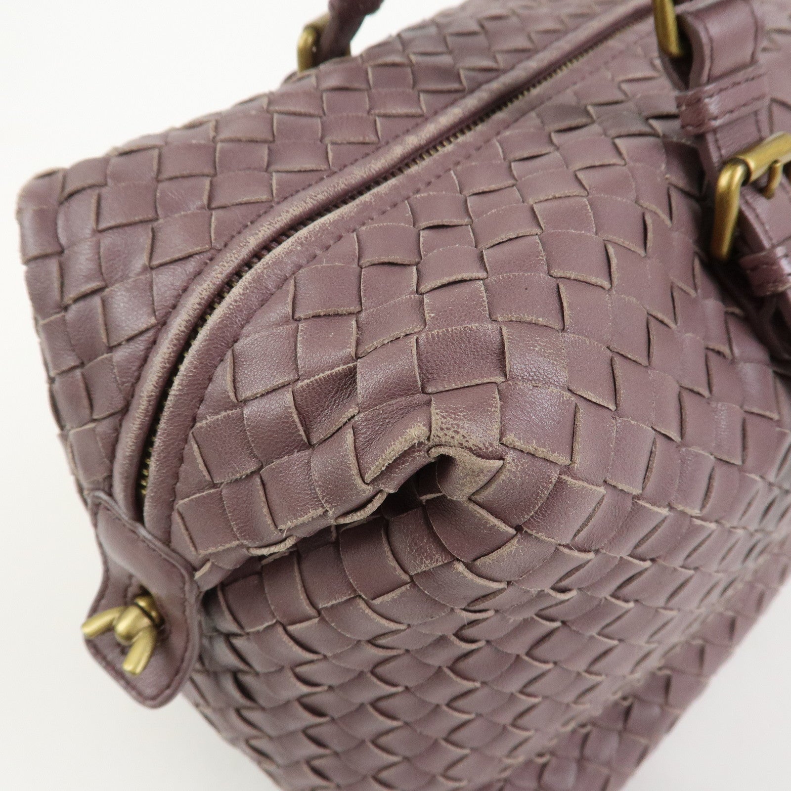 BOTTEGA VENETA Intrecciato Leather Boston Bag Purple 173398