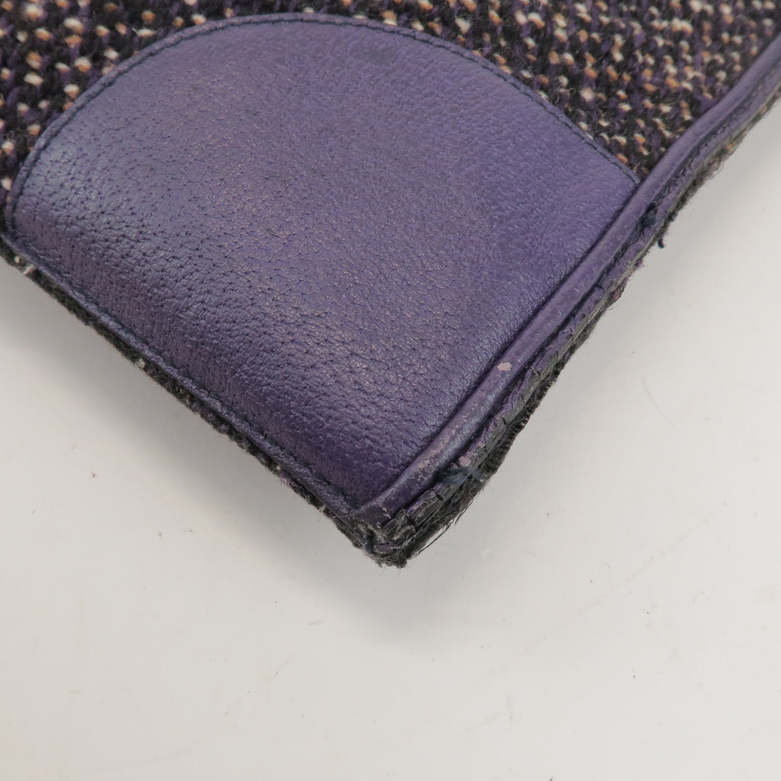 PRADA Triangle Logo Wool Leather Tote Bag Hand Bag Purple