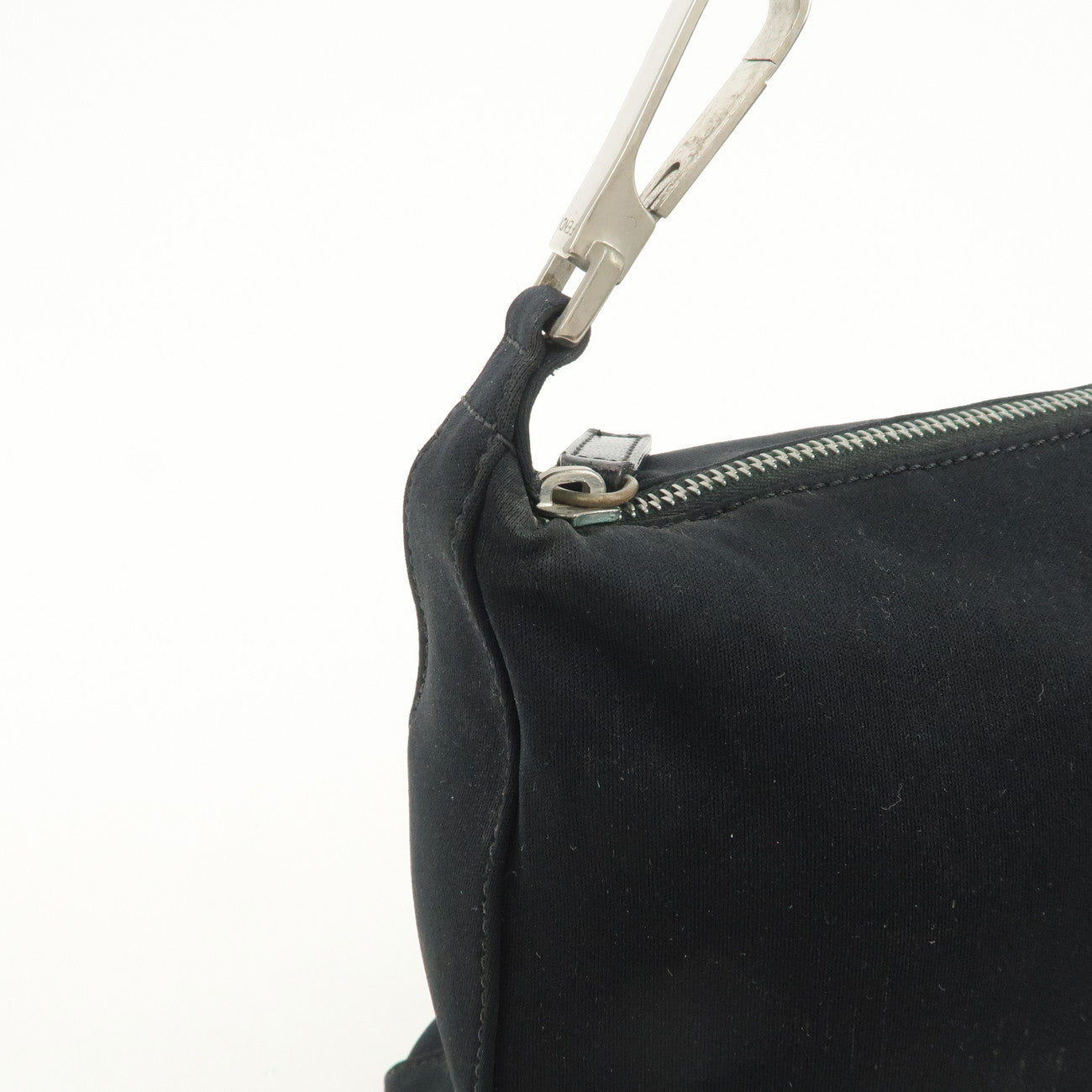 FENDI Polyester Chain Shoulder Bag Hand Bag Black Silver 091577