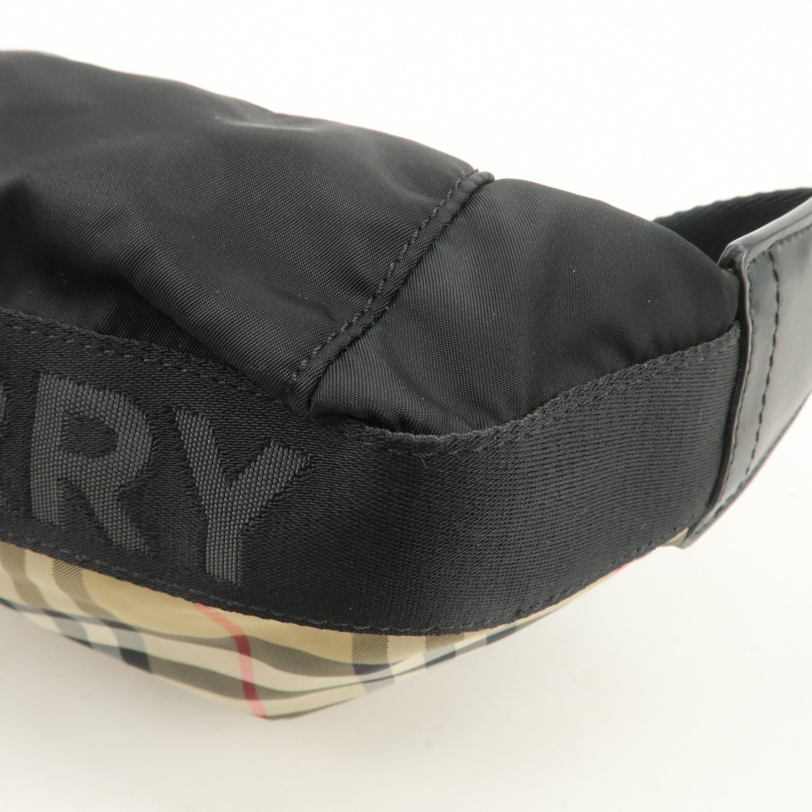 BURBERRY Nova Plaid Nylon Waist Bag Crossbody Bag Black Beige