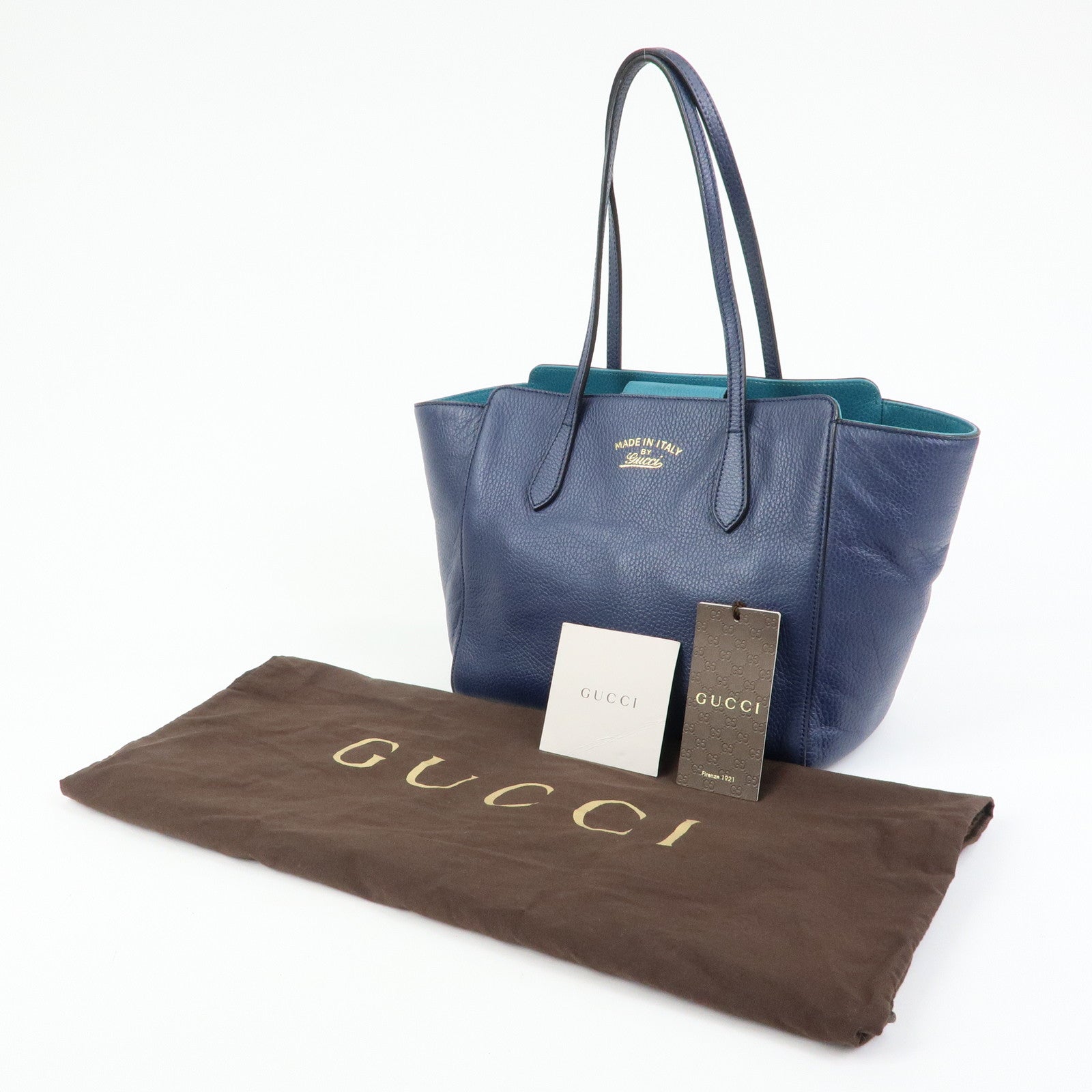 GUCCI Swing Calf Leather Shoulder Bag Tote Bag Blue 354408