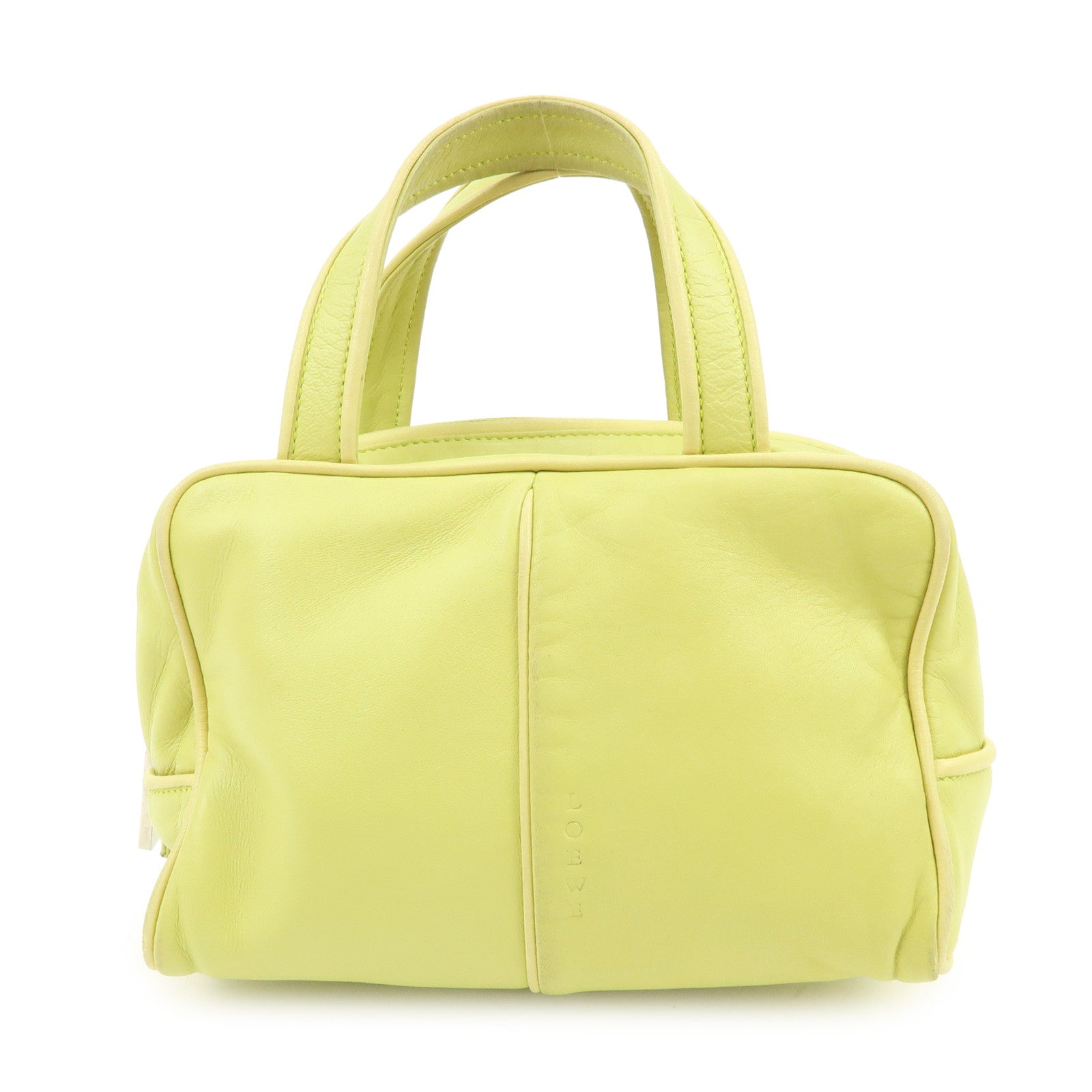 LOEWE Logo Nappa Leather Mini Hand Bag Boston Bag Lime Green