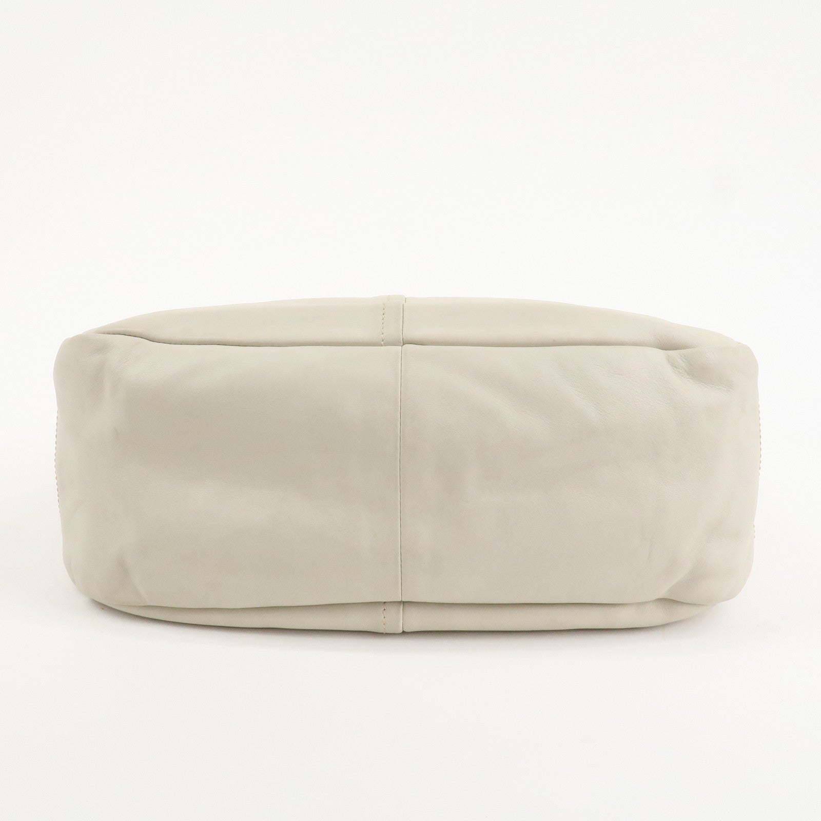 PRADA Logo Leather Shoulder Bag Hand Bag Ivory Gold Hardware Used