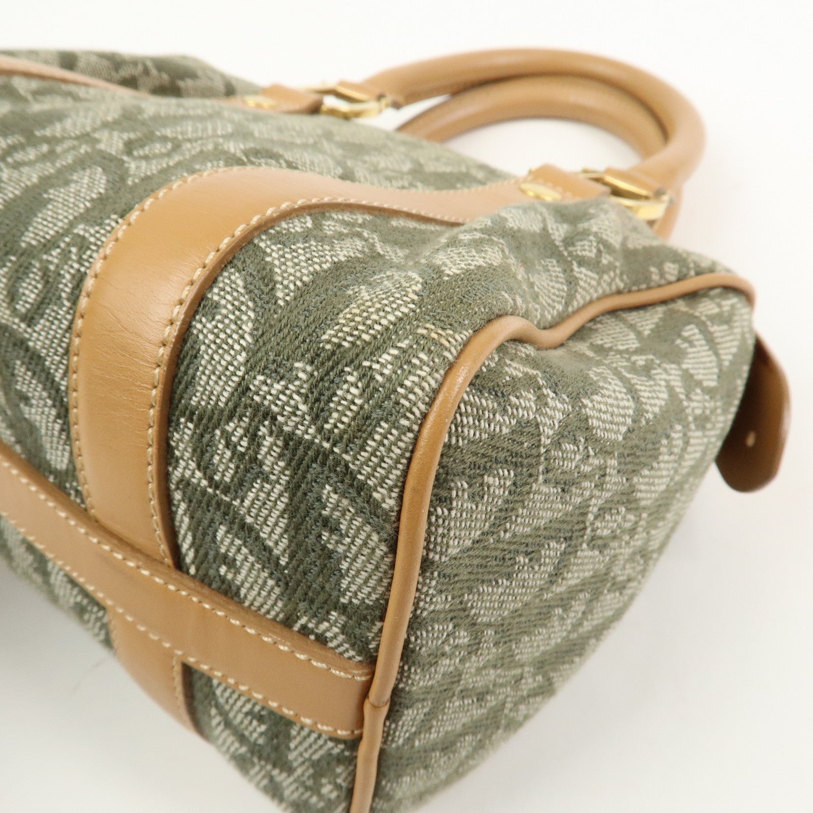 Christian Dior Trotter Jacquard Canvas Leather Boston Bag Hand Bag