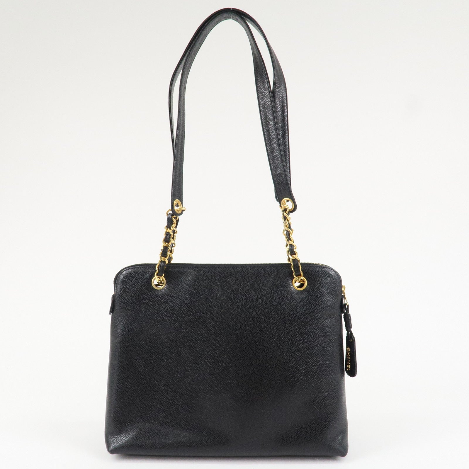 CHANEL Caviarskin COCO Mark Turnlock Chain Shoulder Bag Black Gold HDW Used