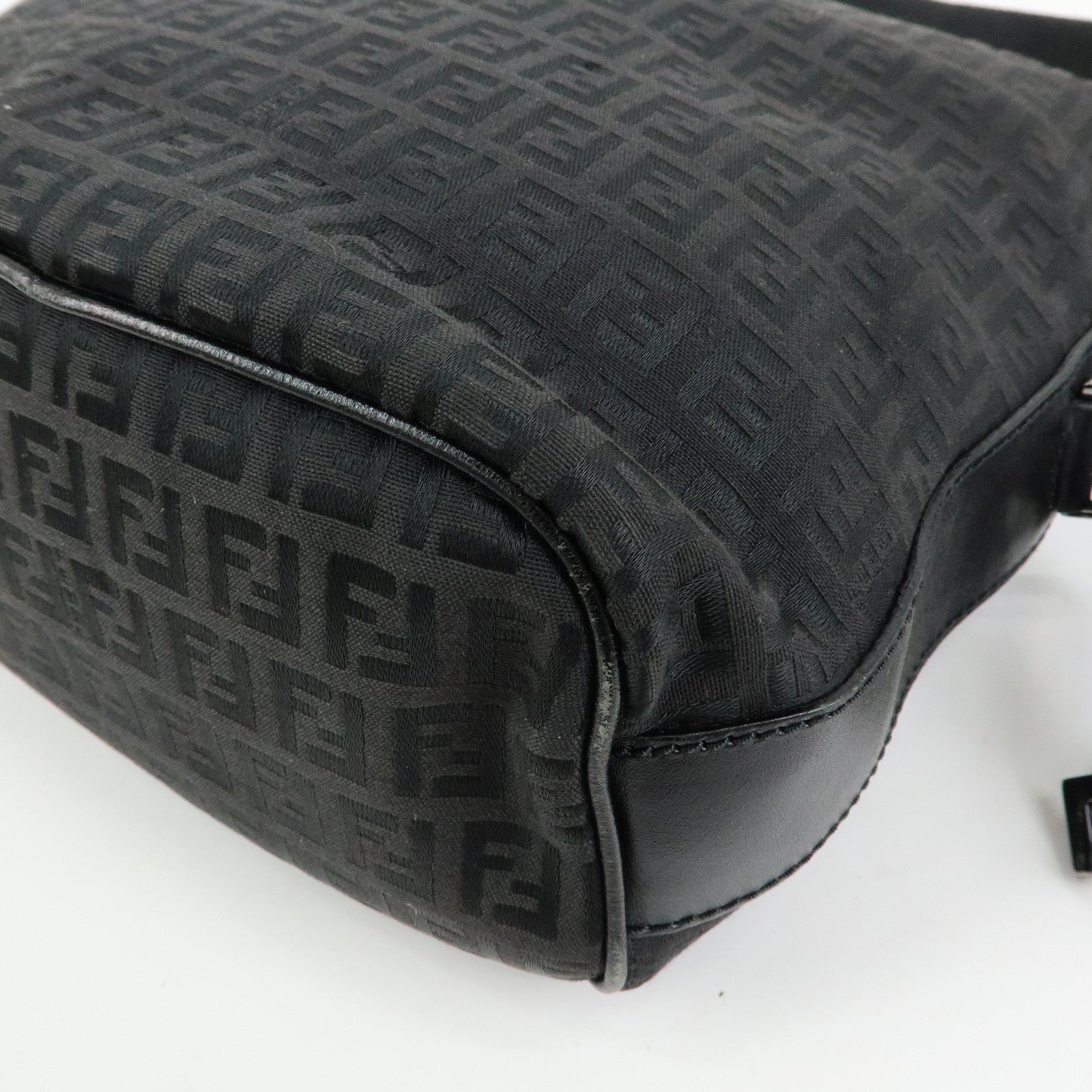 FENDI Zucchino Canvas Leather Shoulder Bag Black 7VA004