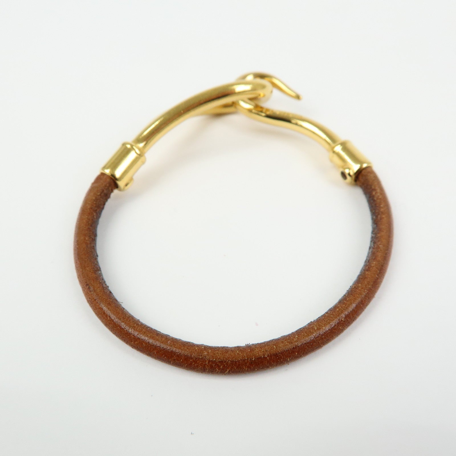 HERMES Jumbo Choker Leather Metal Bracelet Brown Gold