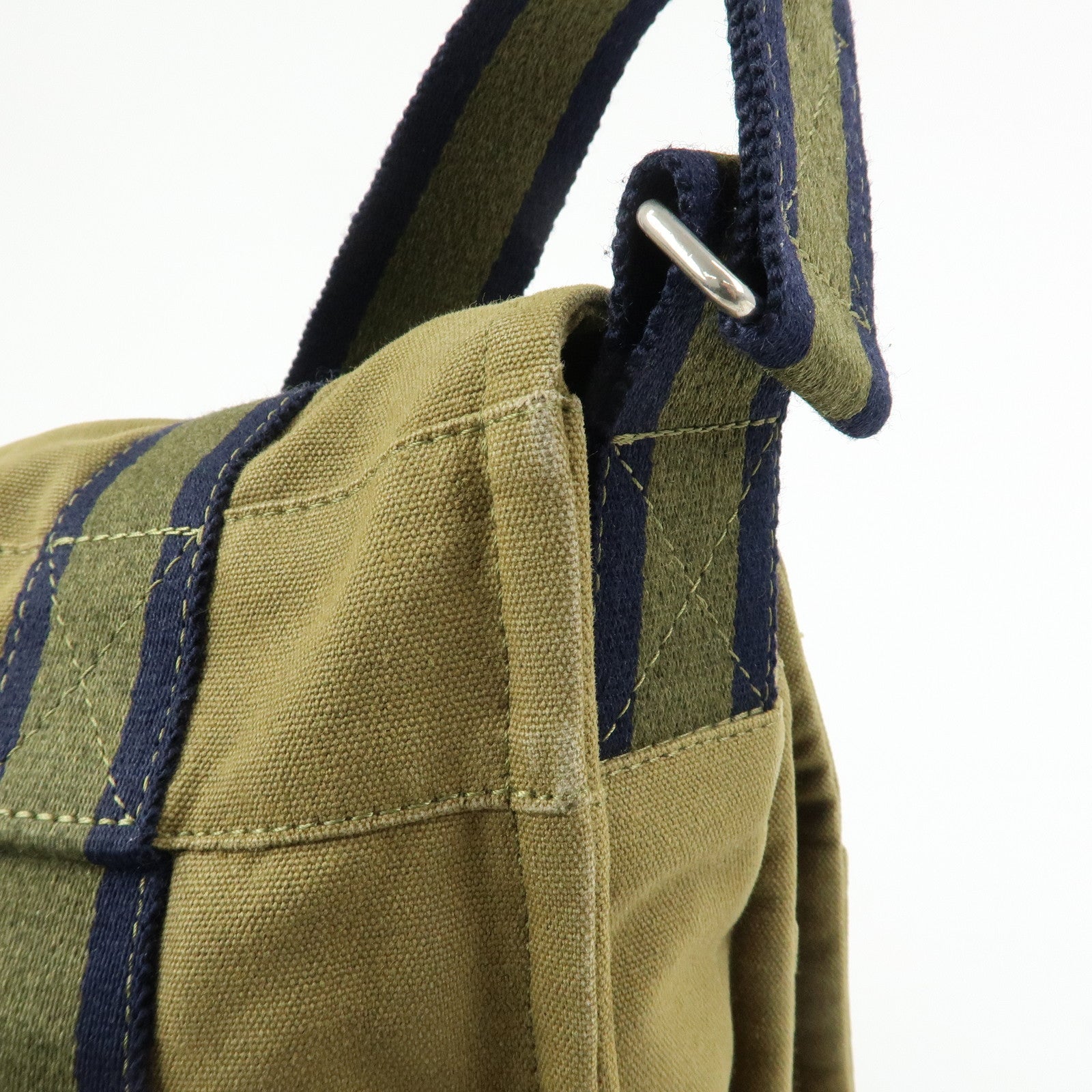 HERMES Fourre Tout Bassas MM Cotton Shoulder Bag Khaki