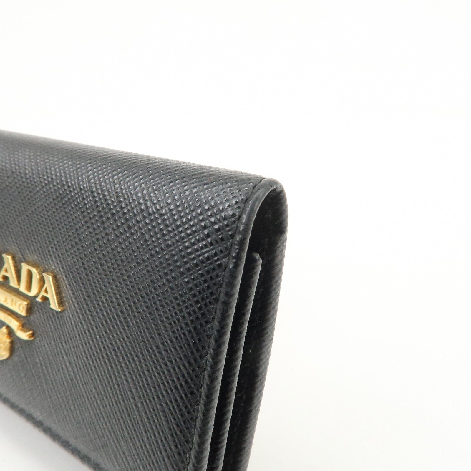 PRADA Logo Saffiano Leather Key Case Key Holder Black