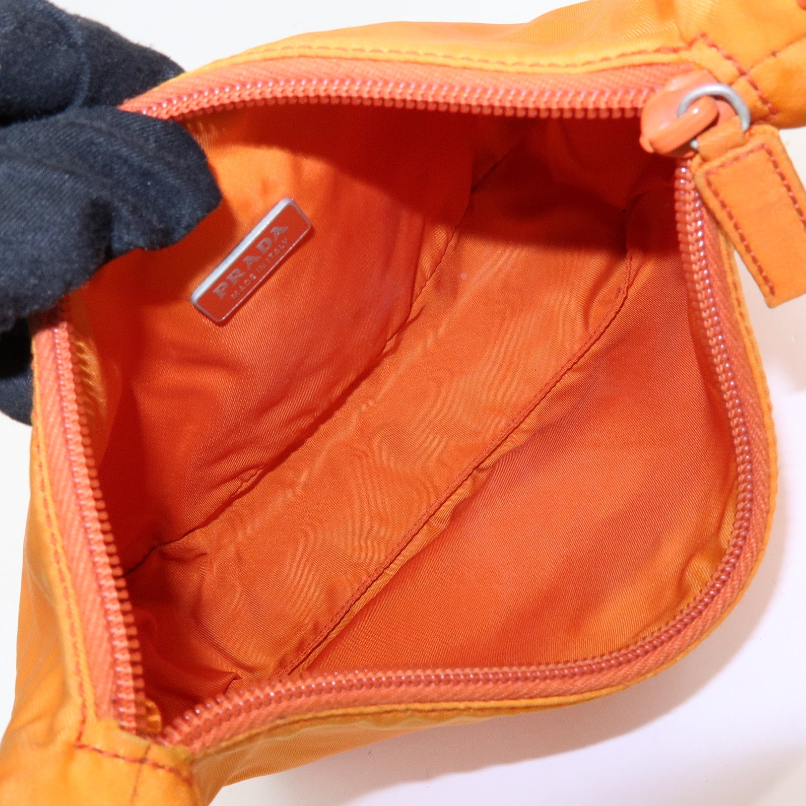 PRADA Triangle Logo Nylon Hand Bag Shoulder Bag Orange Beige