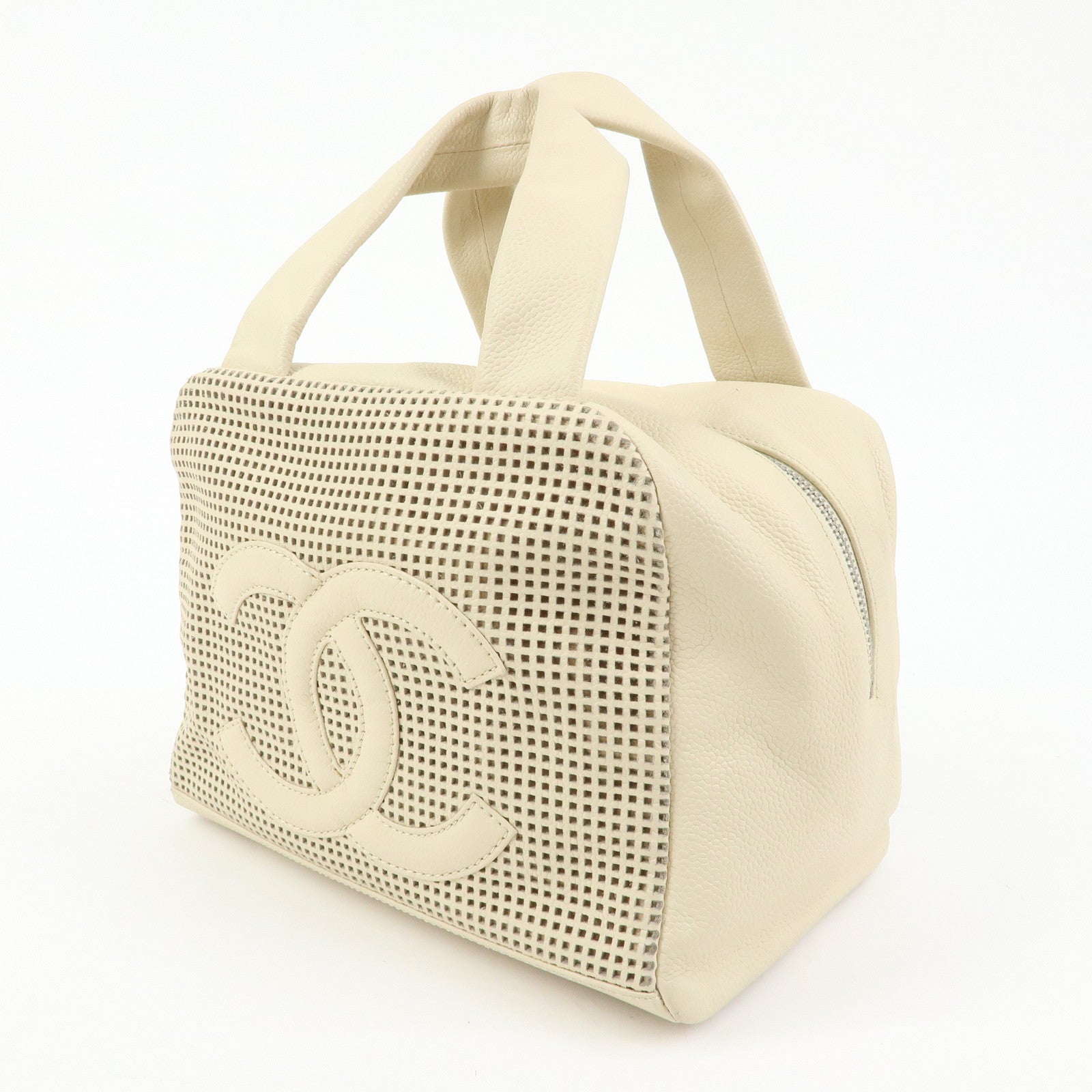 CHANEL COCO Mark Caviarskin Hand Bag Cosmetic Pouch Ivory