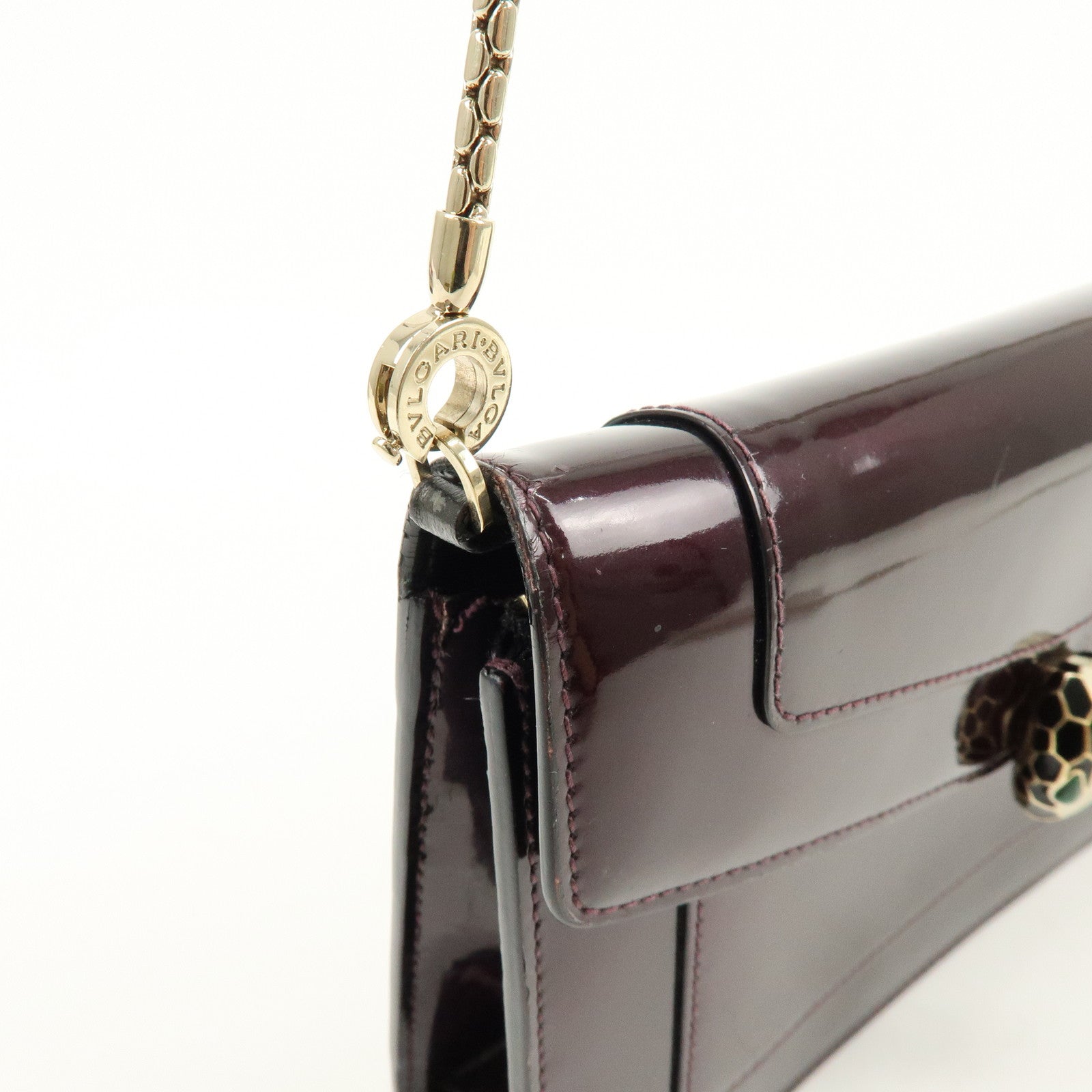BVLGARI Serpenti Forever Patent Leather Chain Wallet Purple