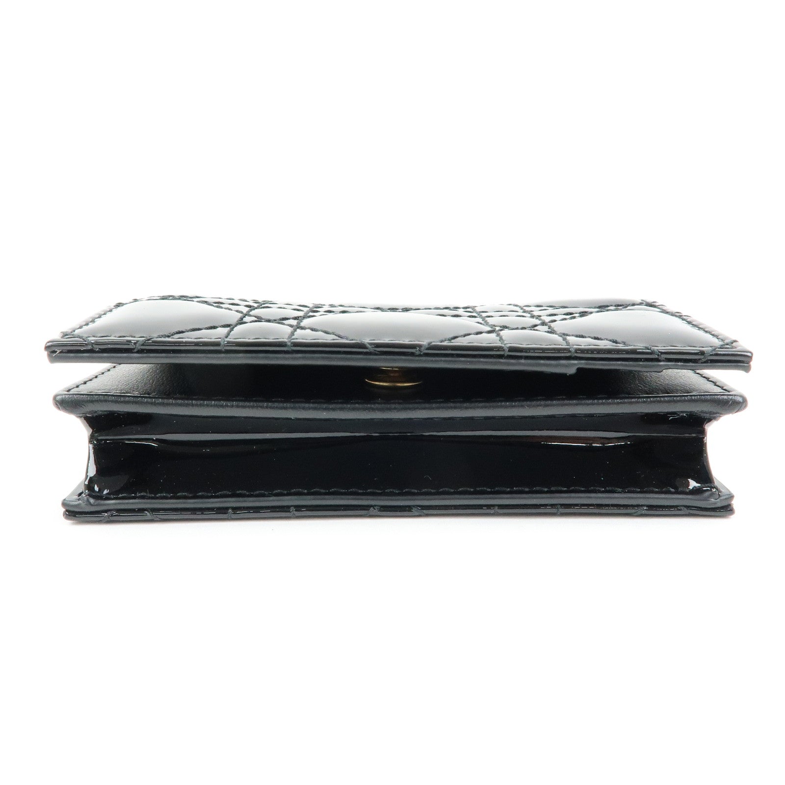 Christian Dior Lady Dior Canage Patent Leather Card Case Black