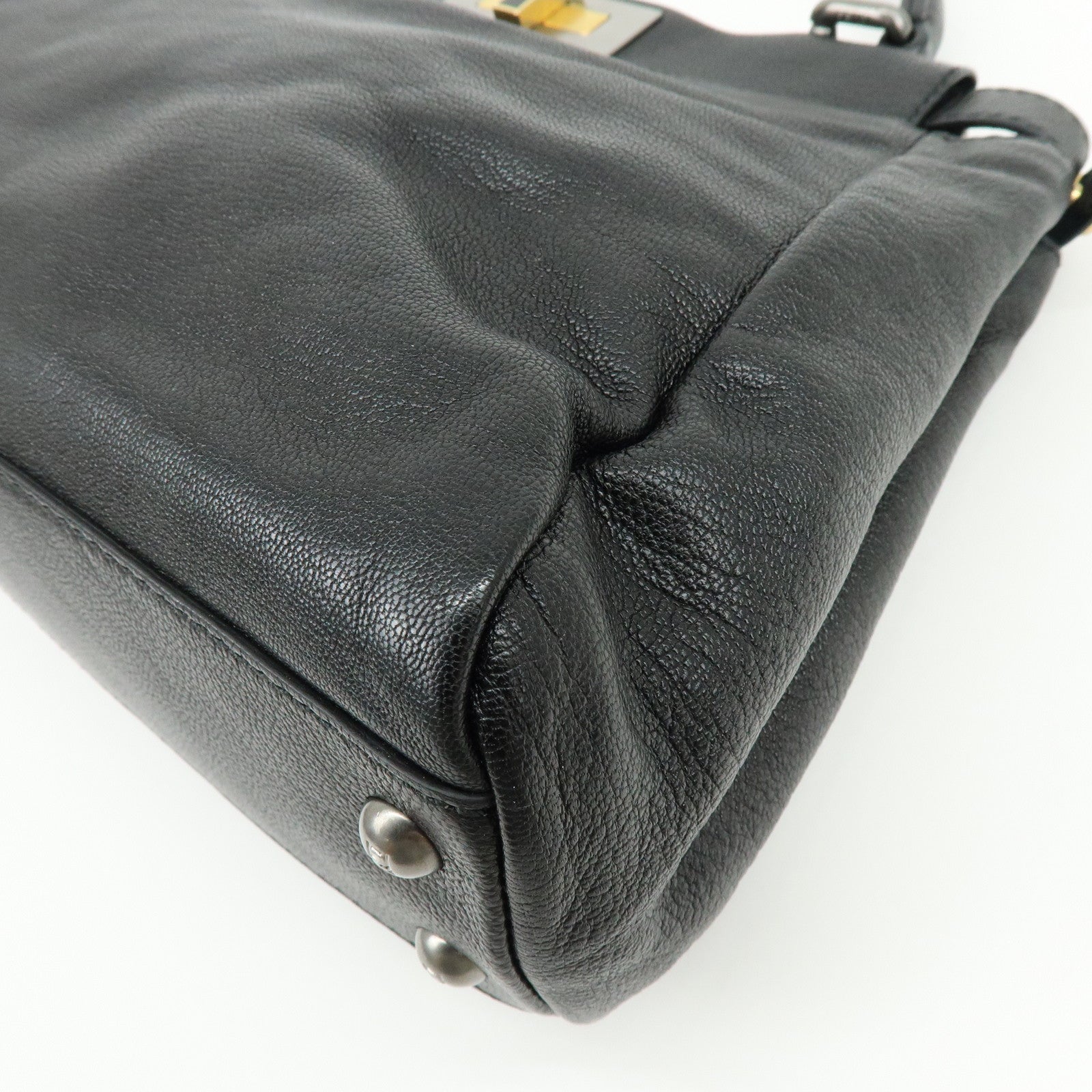 FENDI Peekaboo Leather 2Way Bag Hand Bag Shoulder Bag Black 8BN211