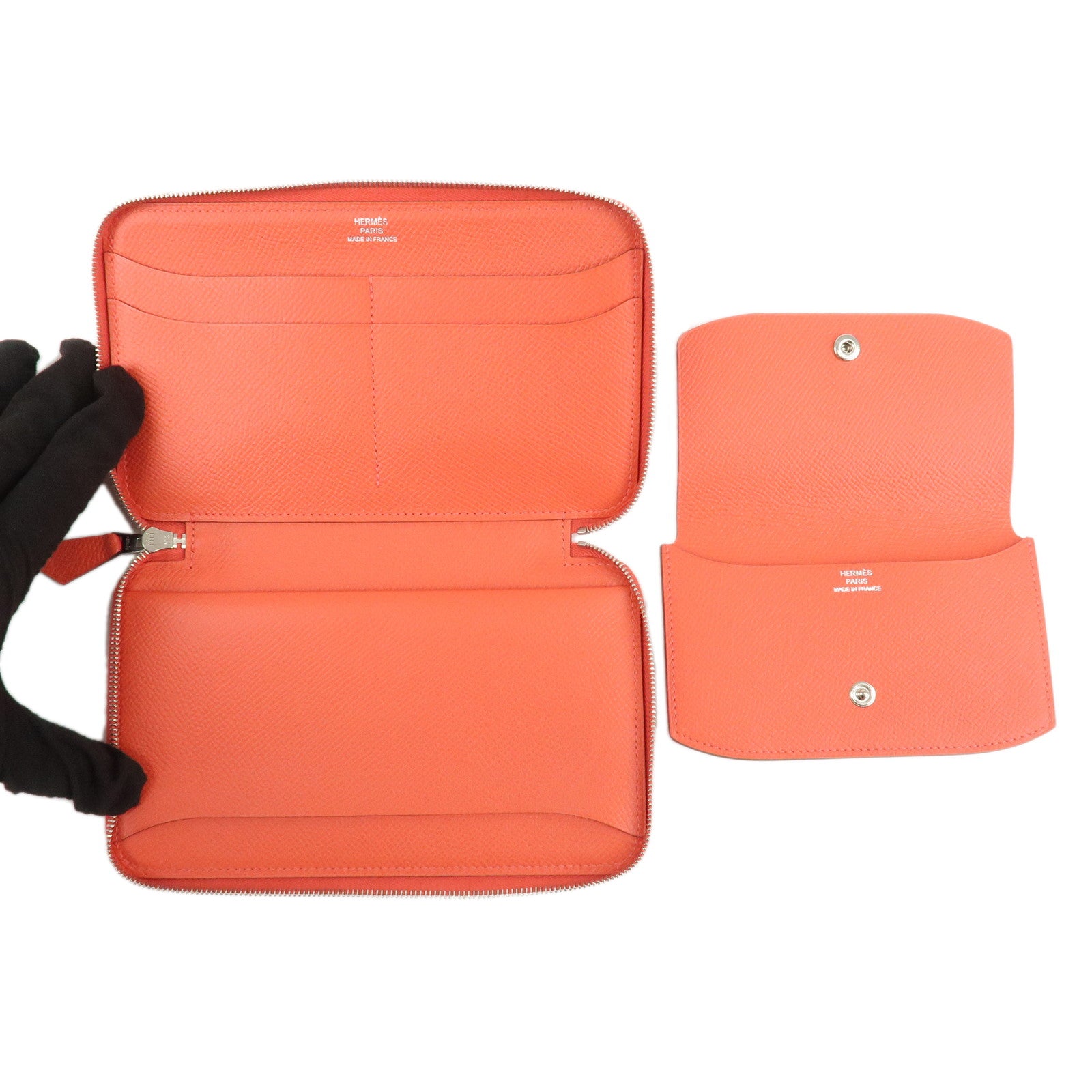 HERMES Soie Cool Flamingo Party Silk Leather Wallet Rose Gype Used