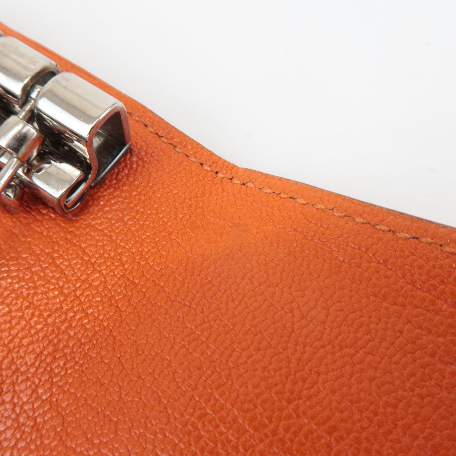 HERMES Shable Bean Leather 4 Rings Key Case I Stamped Orange