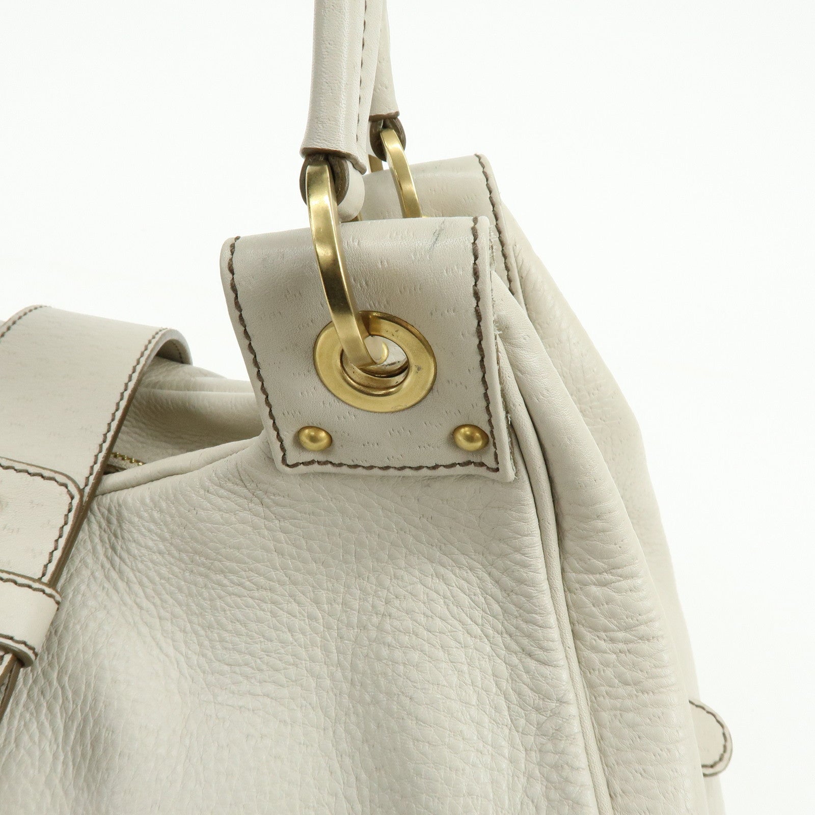Ferragamo Gancini Leather Shoulder Bag Hand Bag Ivory