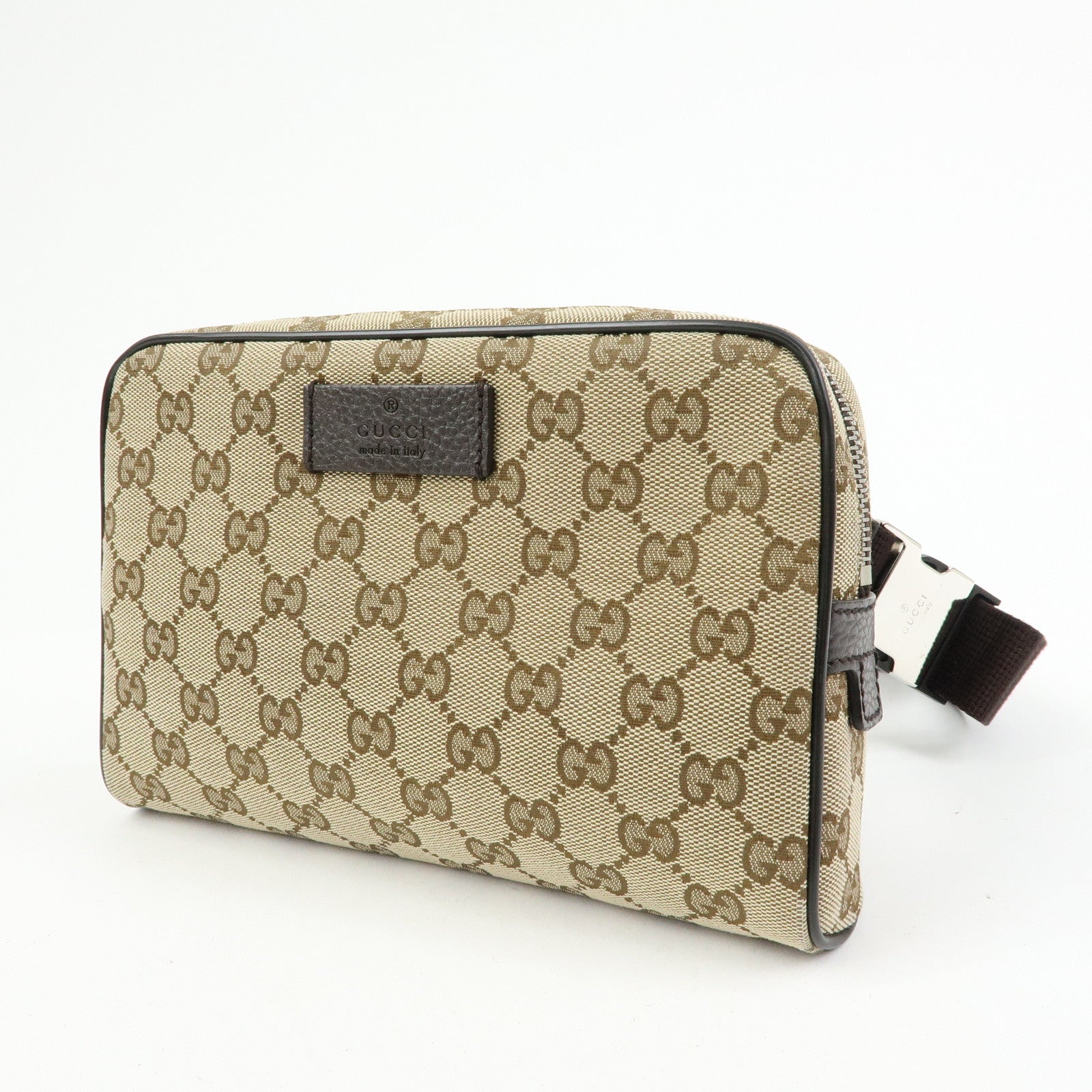 GUCCI GG Canvas Leather Waist Pouch Body Bag Crossbody Bag 449174