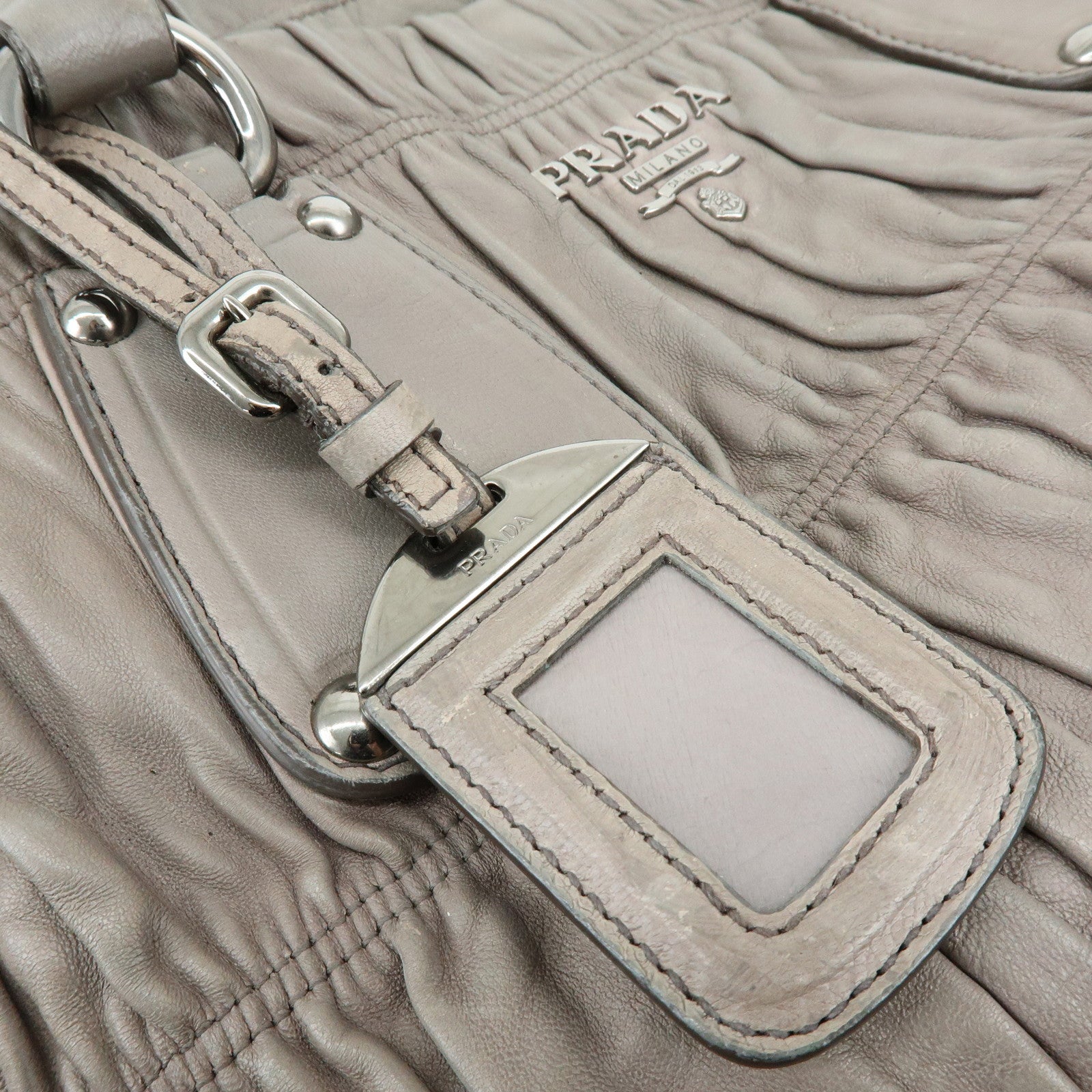 PRADA Logo Leather 2Way Bag Hand Bag Shoulder Bag Gray