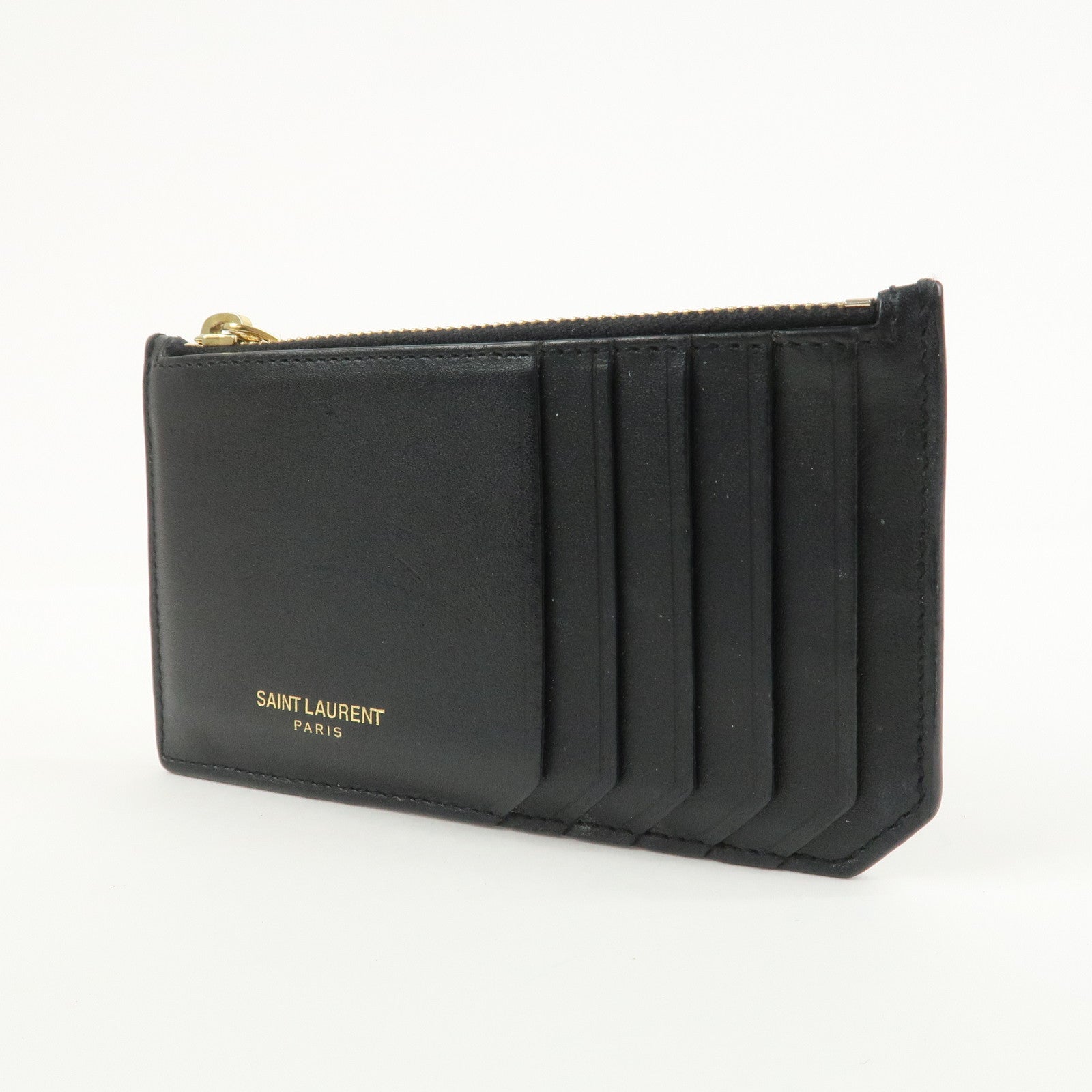 SAINT LAURENT PARIS Leather Card Case Card Holder Black 458583