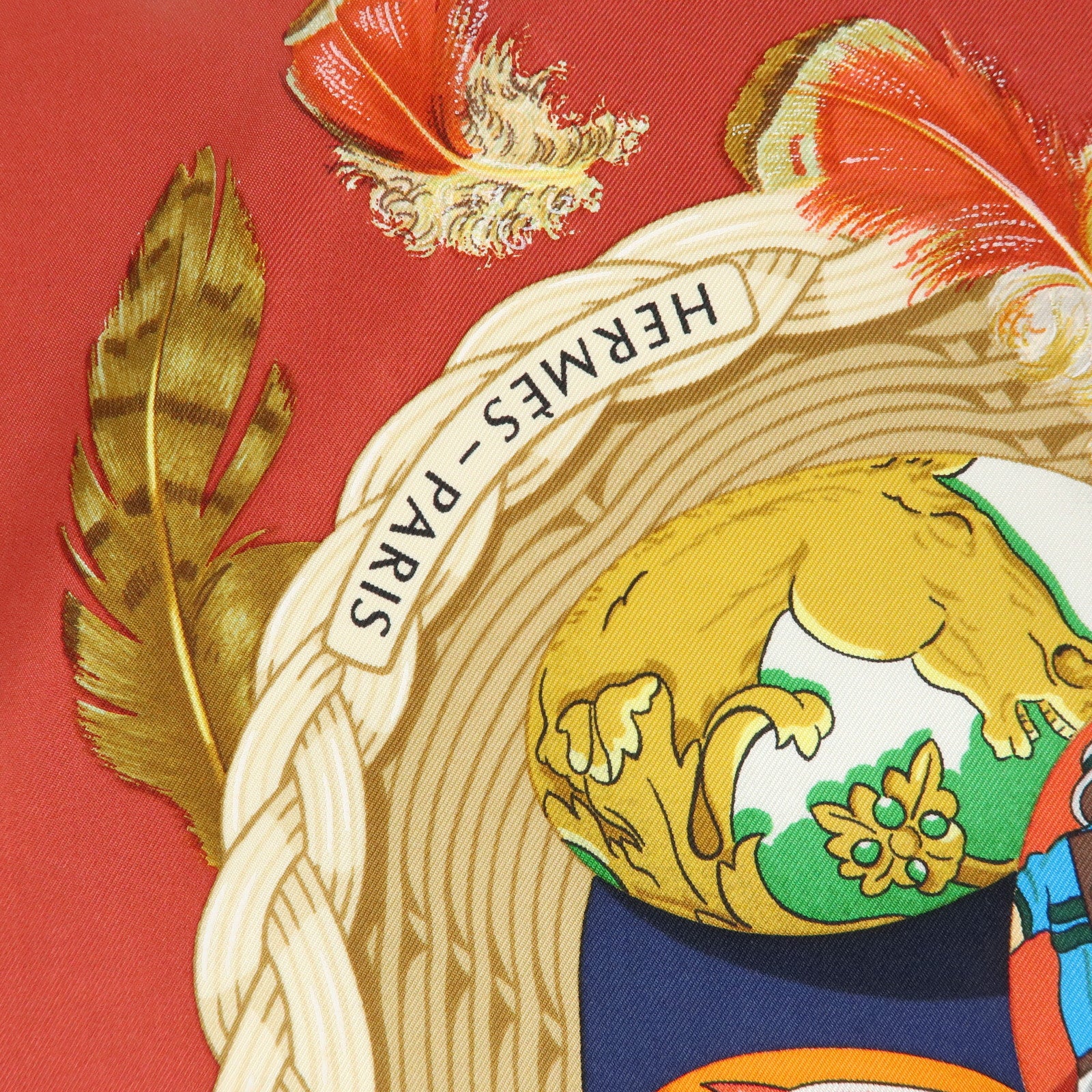 HERMES Carre 90 Silk 100% Scarf COUVEE D HERMES Egg Print Navy Red