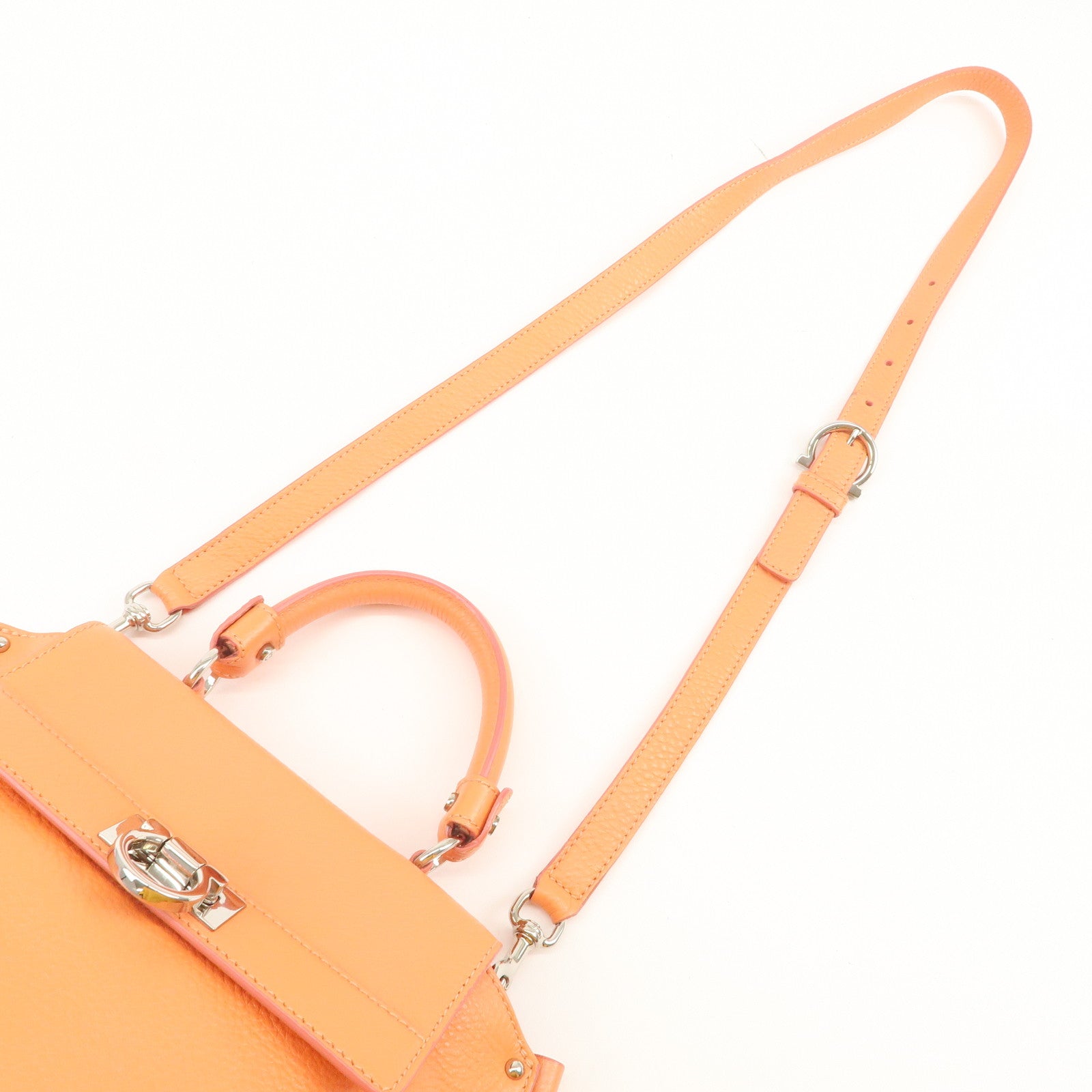Ferragamo Gancini Leather 2Way Bag Hand Bag Shoulder Bag Orange