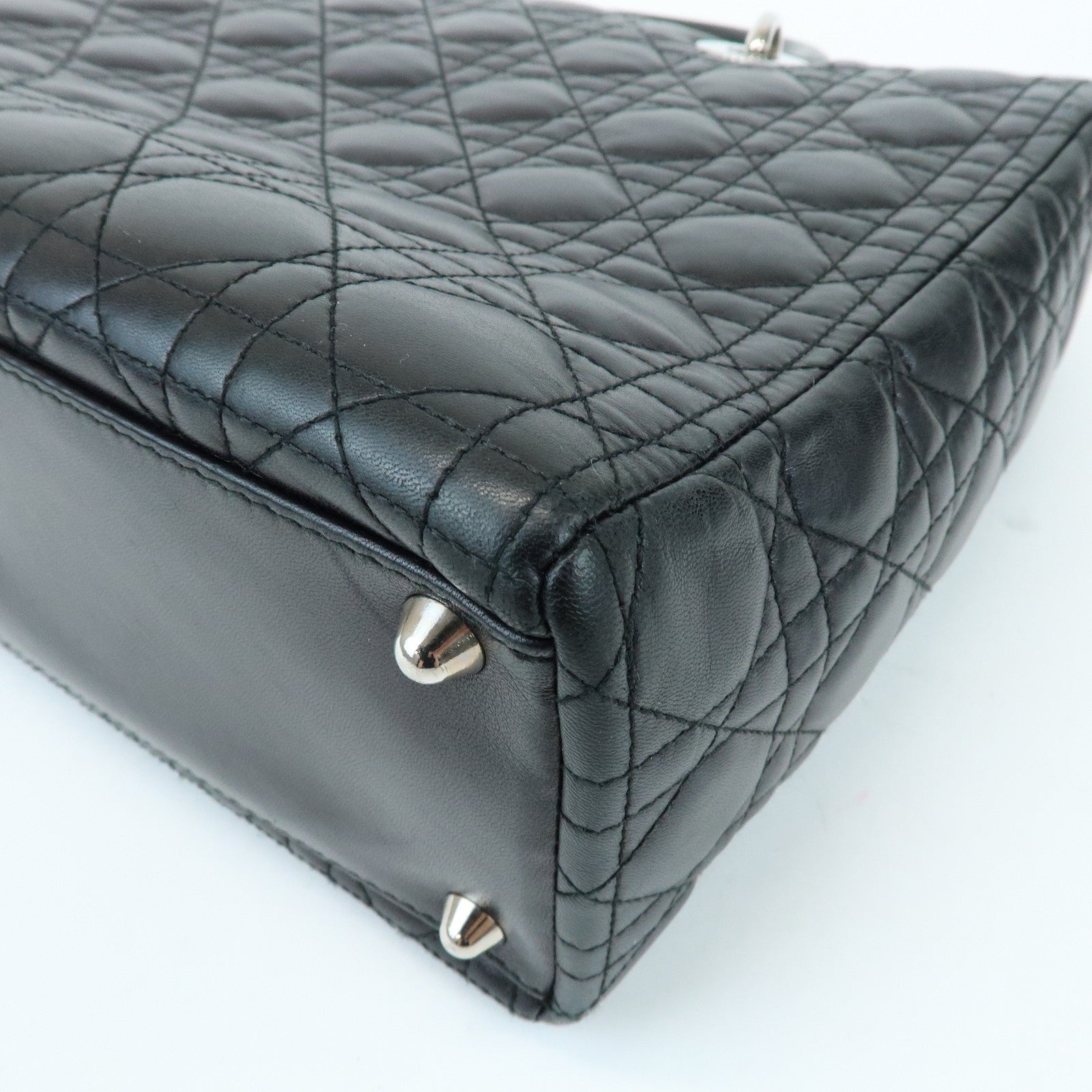 Christian Dior Cannage Leather Tote Bag Hand Bag Black