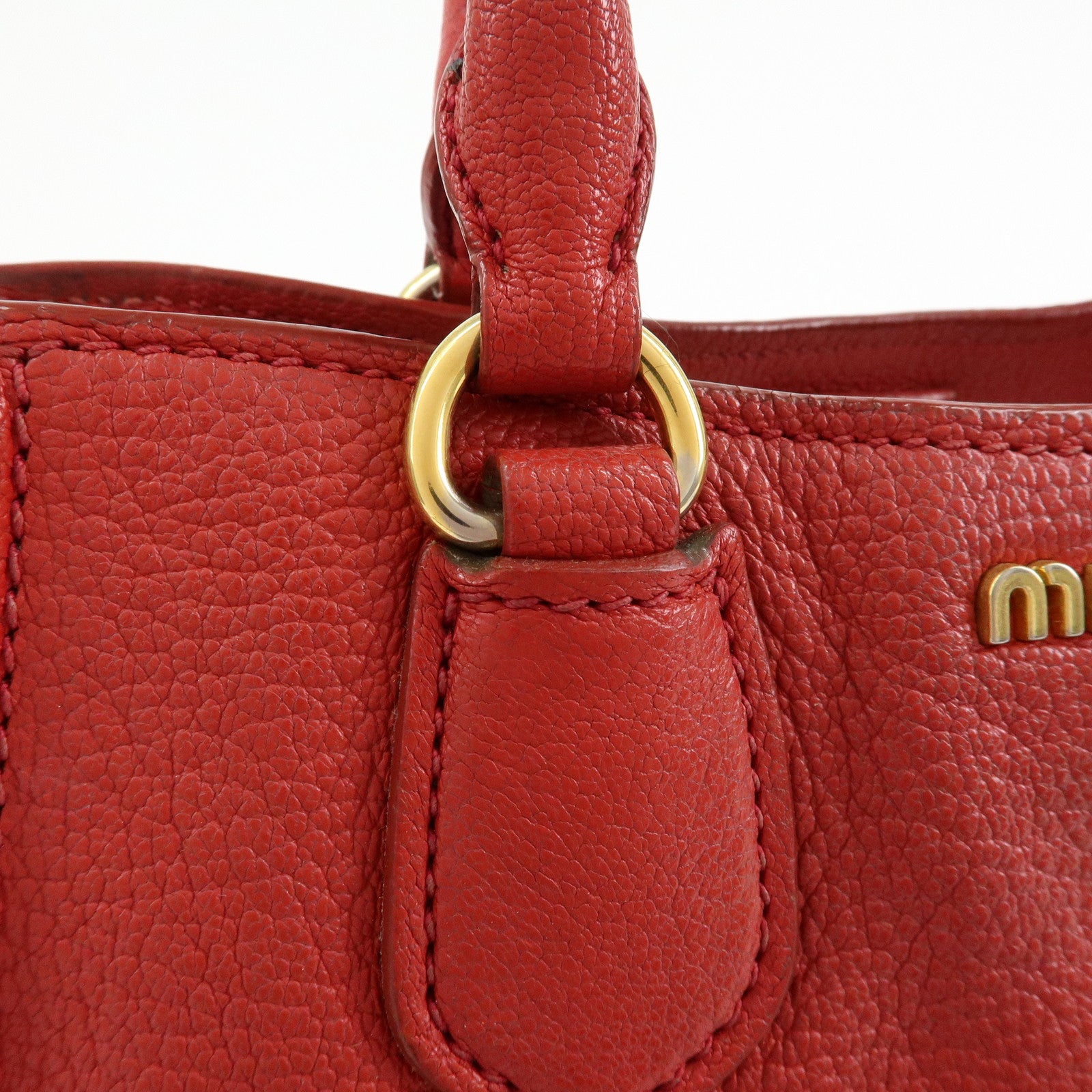 MIU MIU MADRAS Leather 2Way Bag Hand Bag Shoulder Bag Red