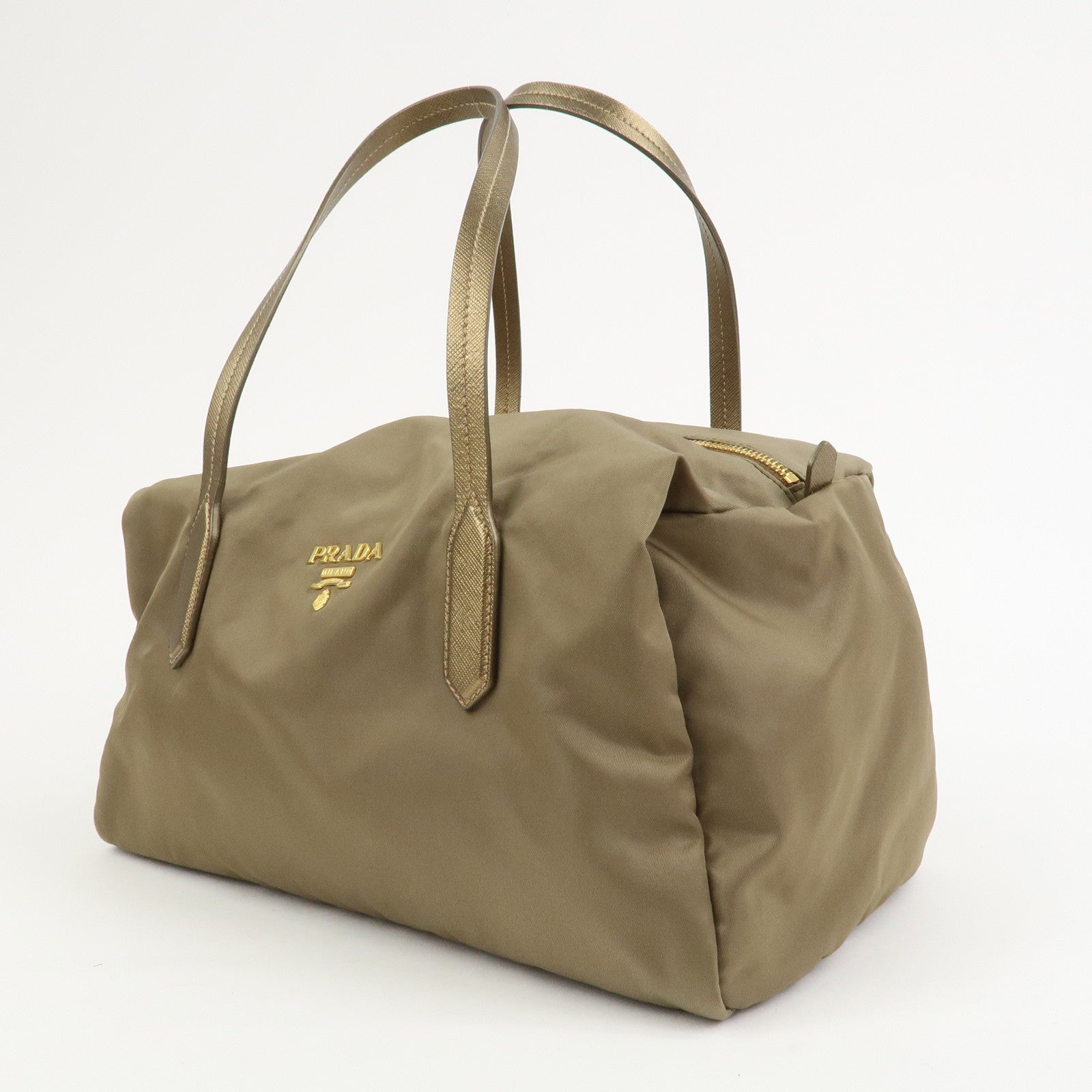 PRADA Logo Nylon Saffiano Leather Shoulder Bag Hand Bag Khaki