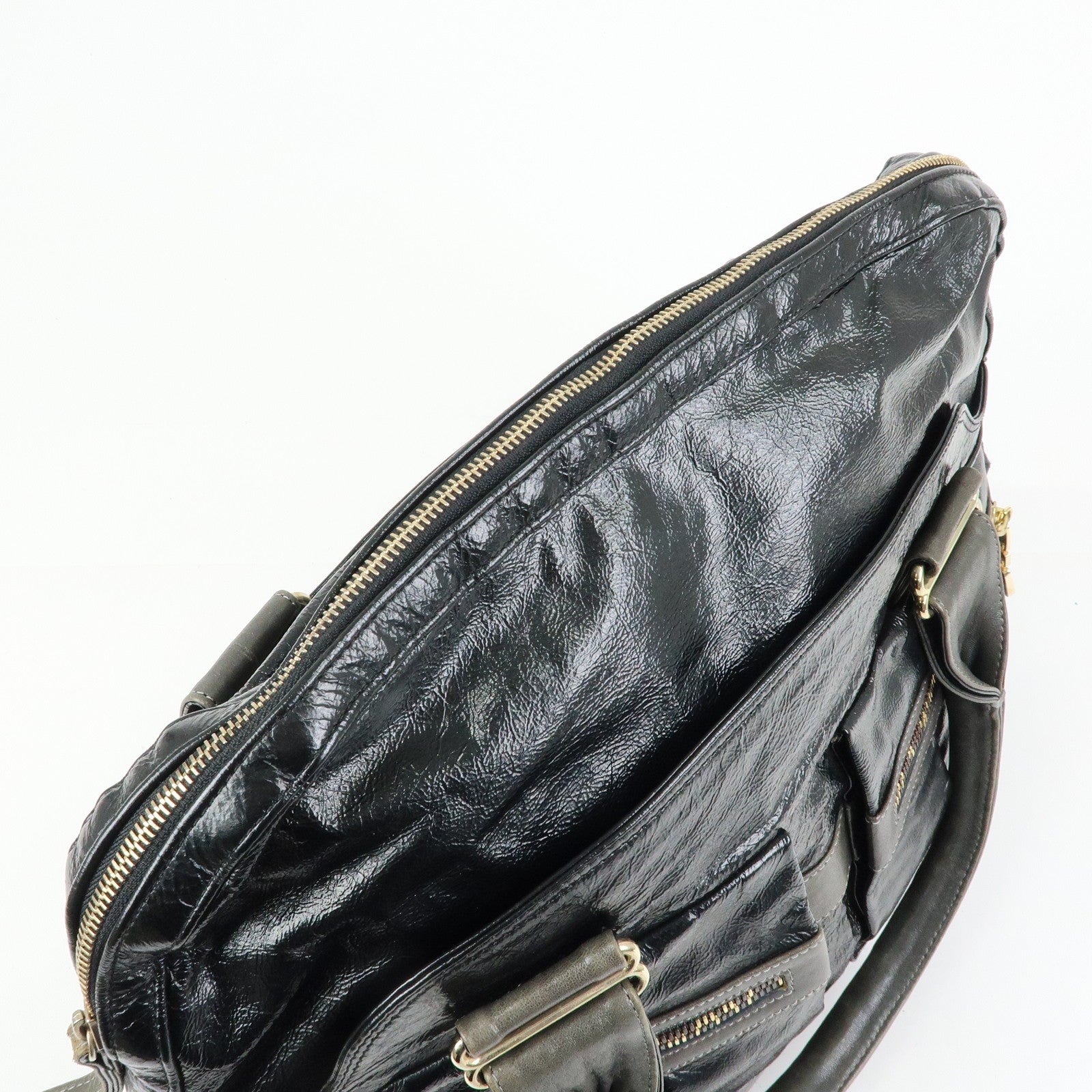Chloe See by Chloe Leather Boston Bag Hand Bag Metalic Black