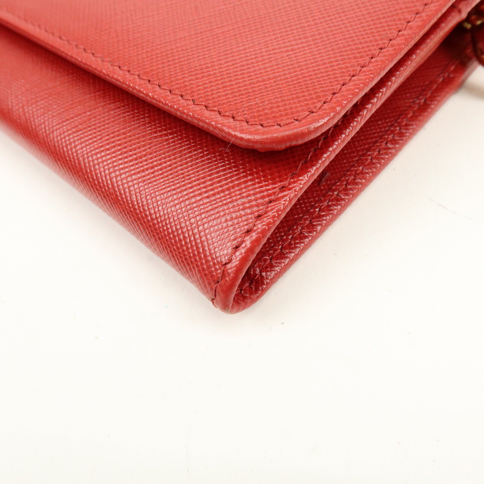 PRADA Saffiano Leather Chain Wallet Shoulder Bag Red 1M1290