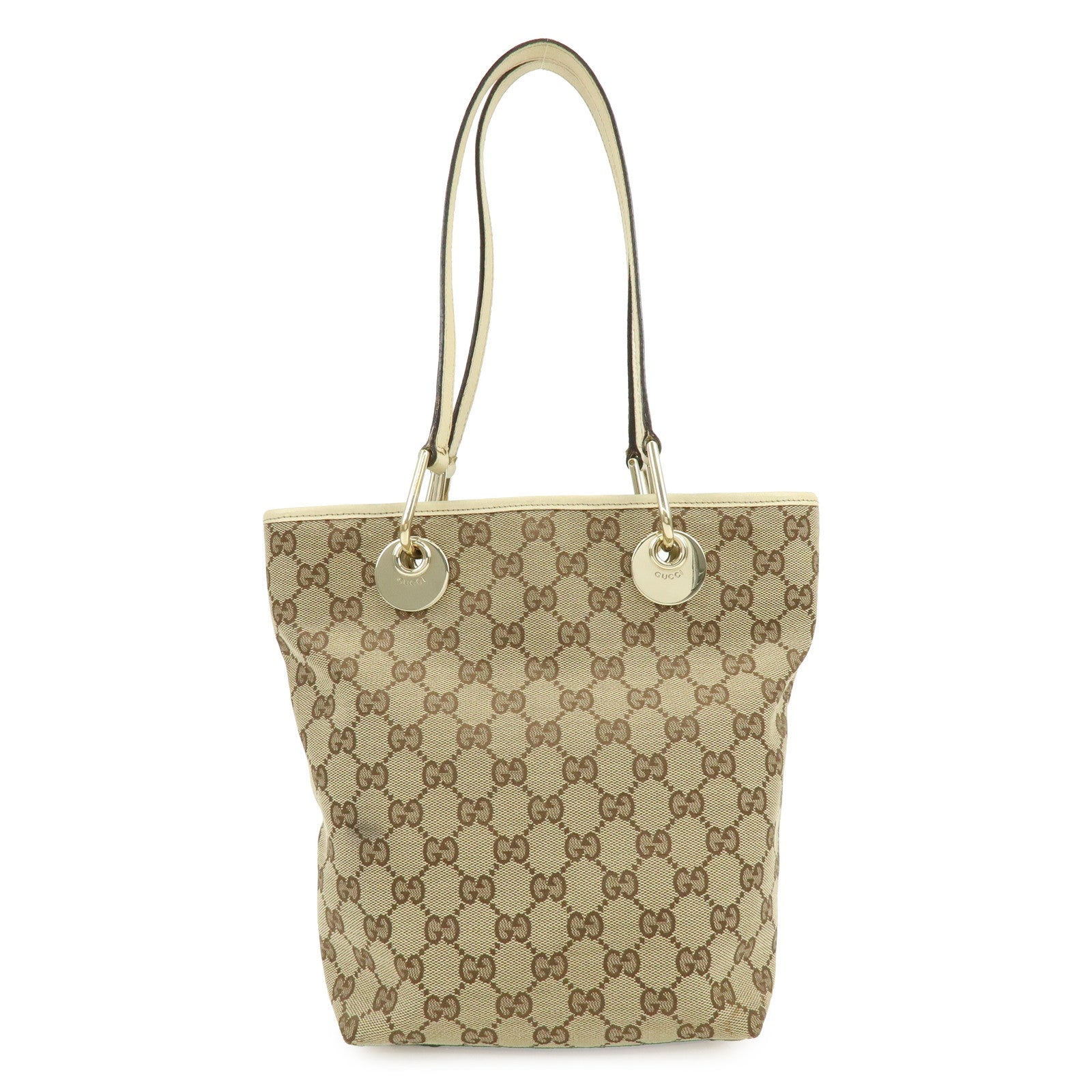 GUCCI GG Canvas Leather Tote Bag Hand Bag Beige Ivory 120840