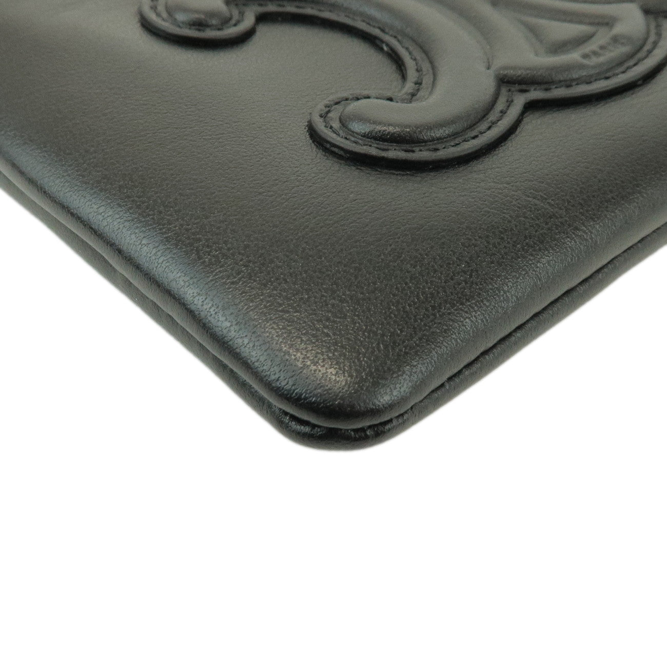 CELINE Triomphe Leather Coin Case Key Chain Black