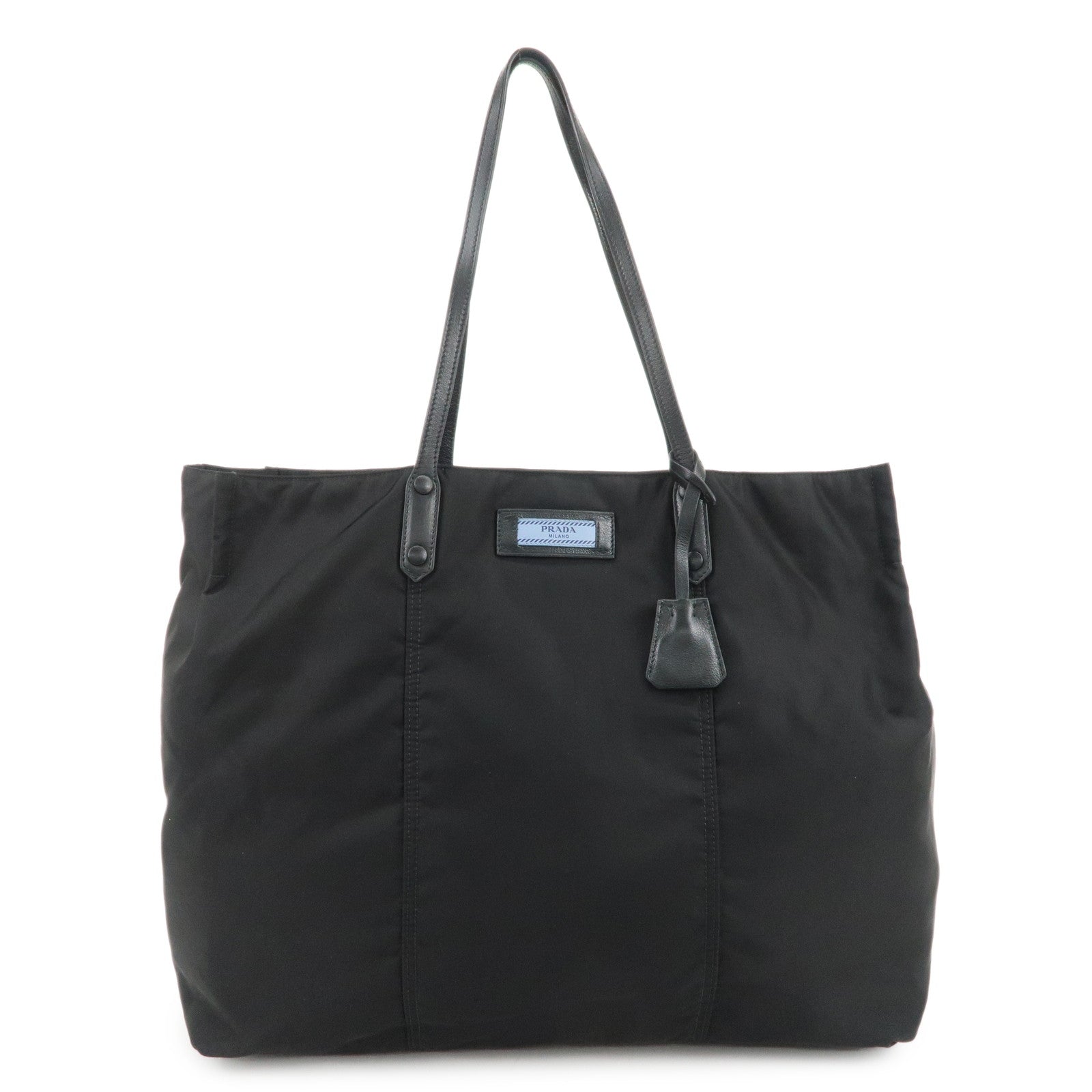 PRADA Etiquette Nylon Leather Tote Bag Shoulder Bag Black 1BG184