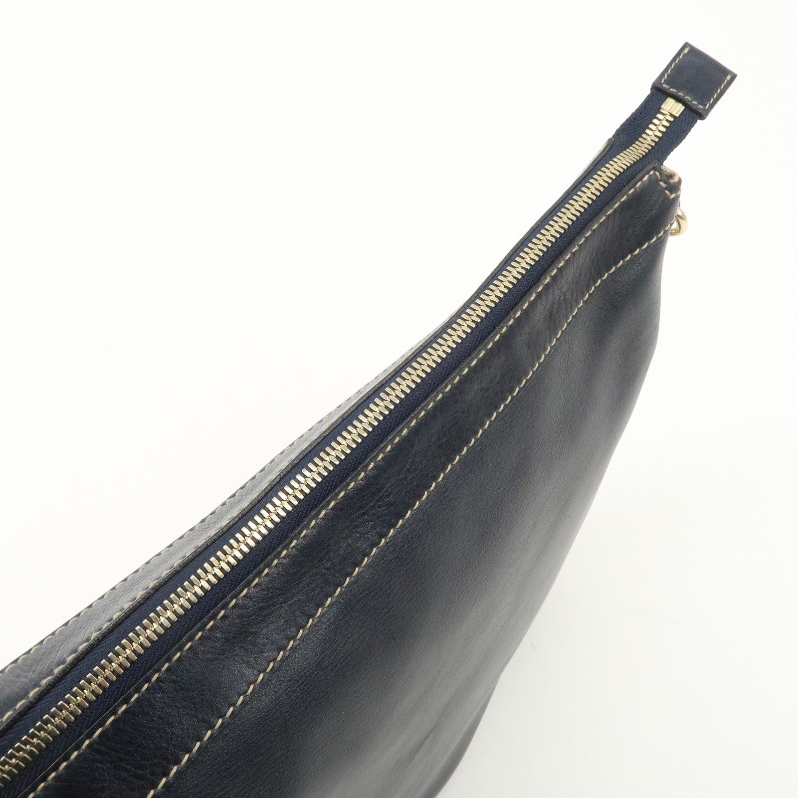 GUCCI Sherry Leather One Shoulder Bag Hand Bag Dark Navy Gold Hardware Used