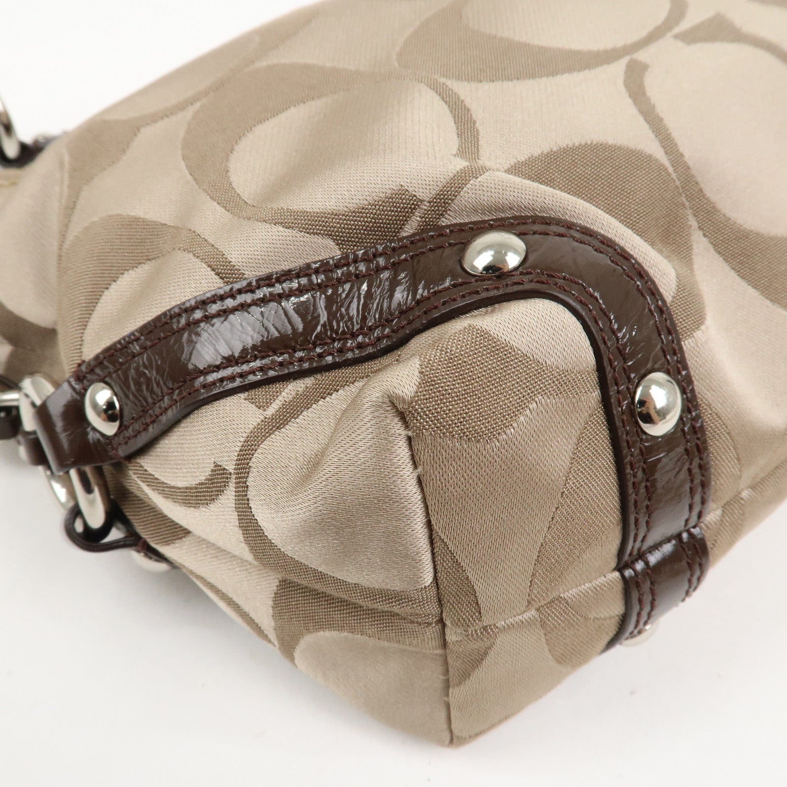 COACH Leather Satin Shoulder Bag Beige Brown F15250