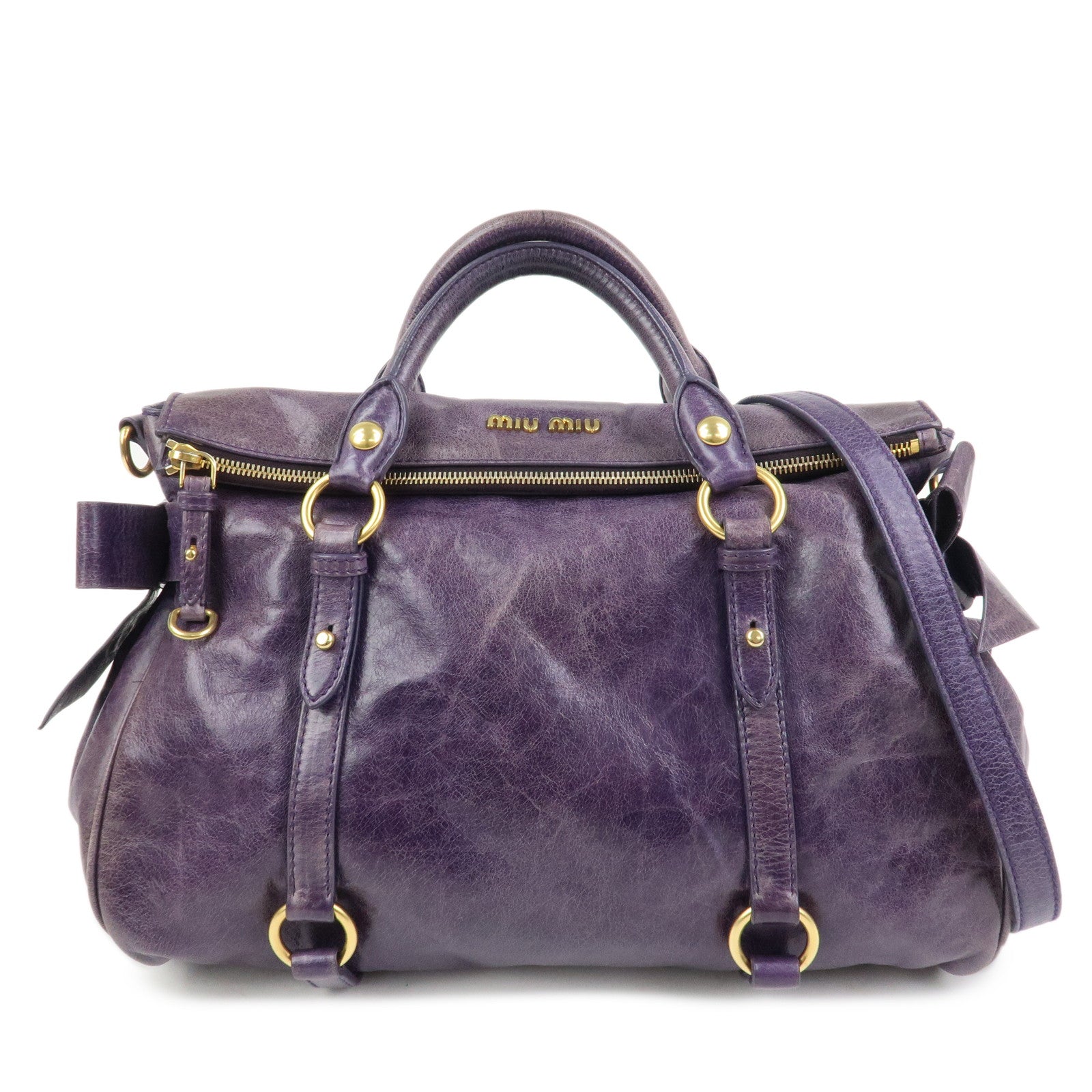 MIU MIU Logo Leather 2Way Bag Hand Bag Shoulder Bag Purple