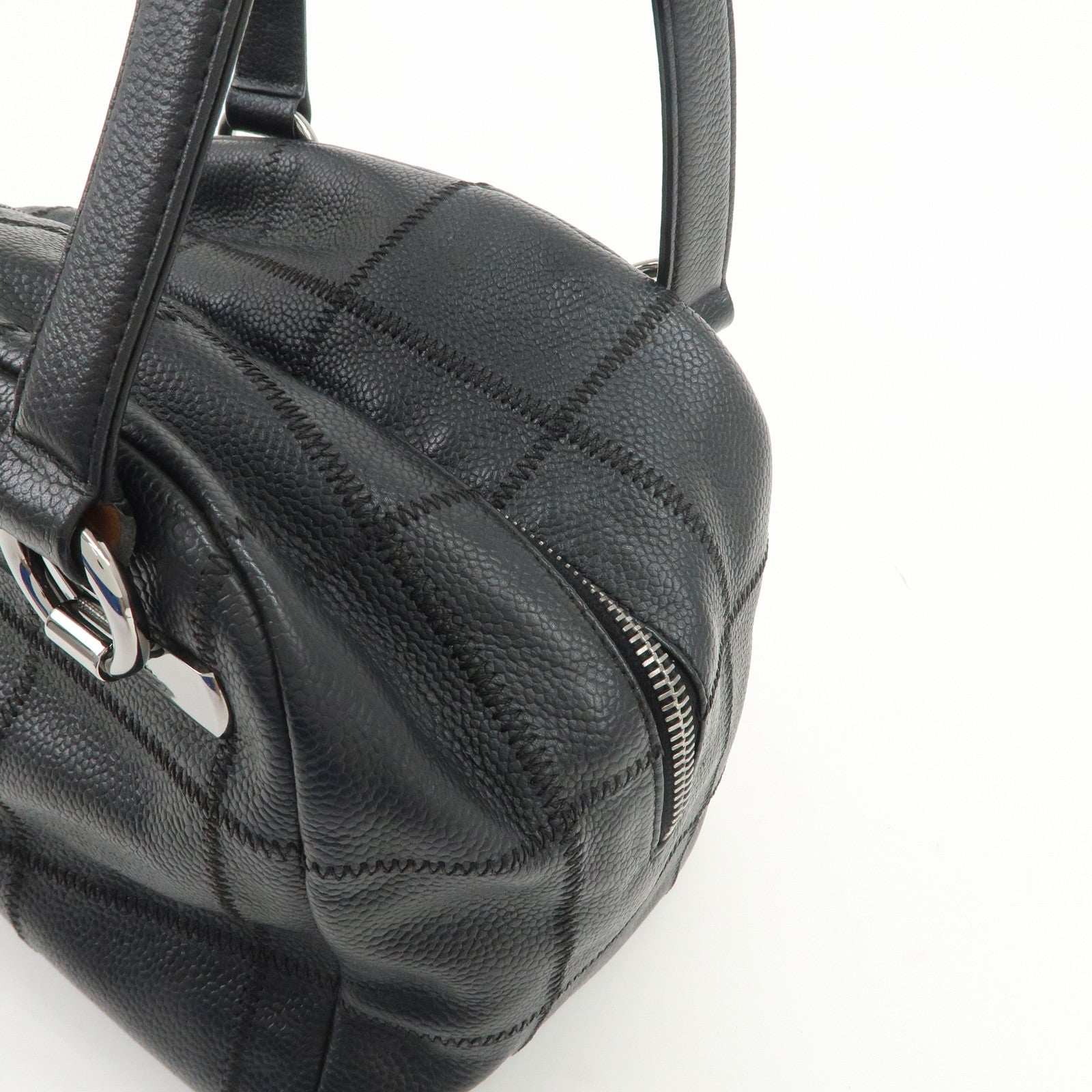 CHANEL Chocolate Bar Caviarskin Shoulder Bag Hand Bag Black
