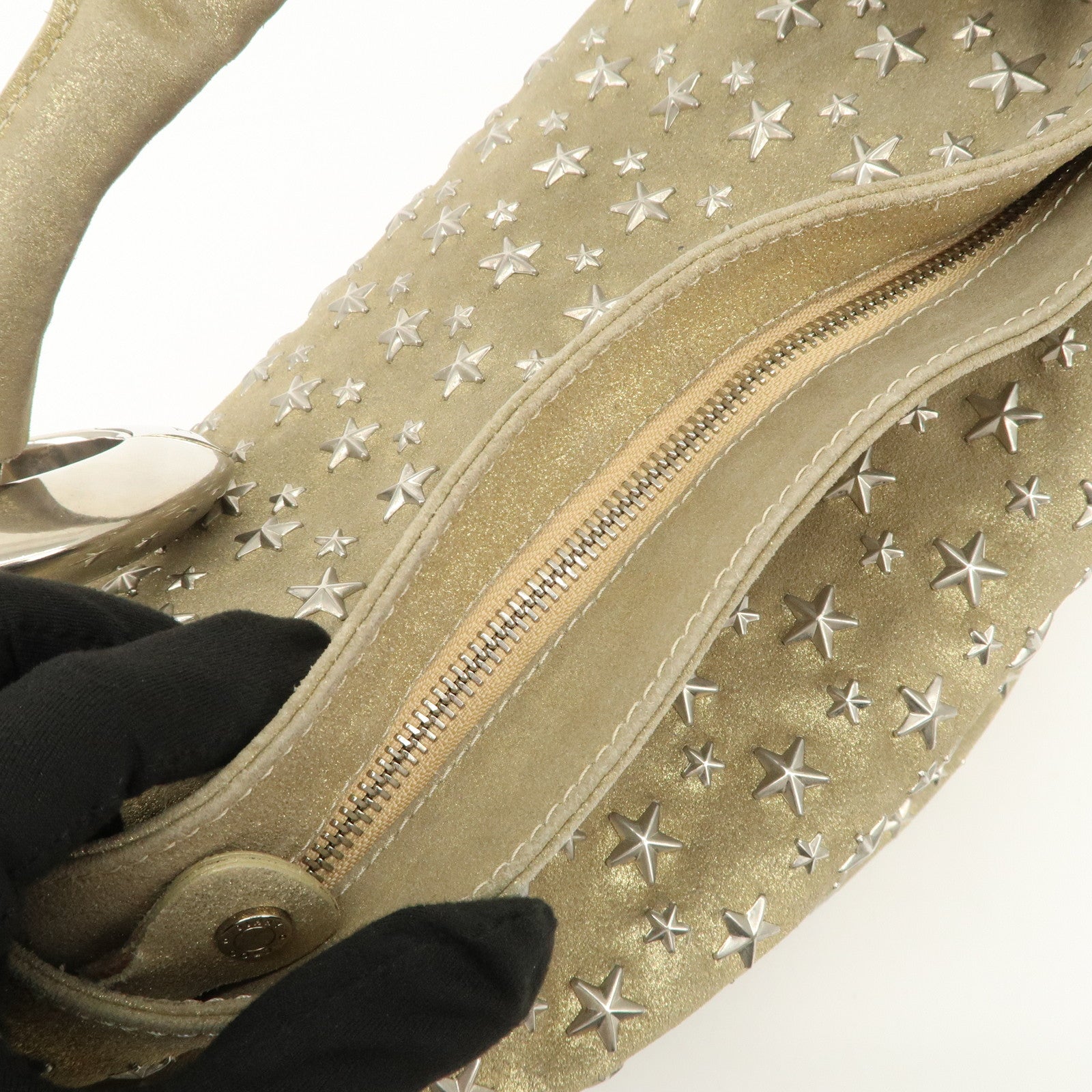 JIMMY CHOO Sky Bag Studs Leather Shoulder Bag Gold