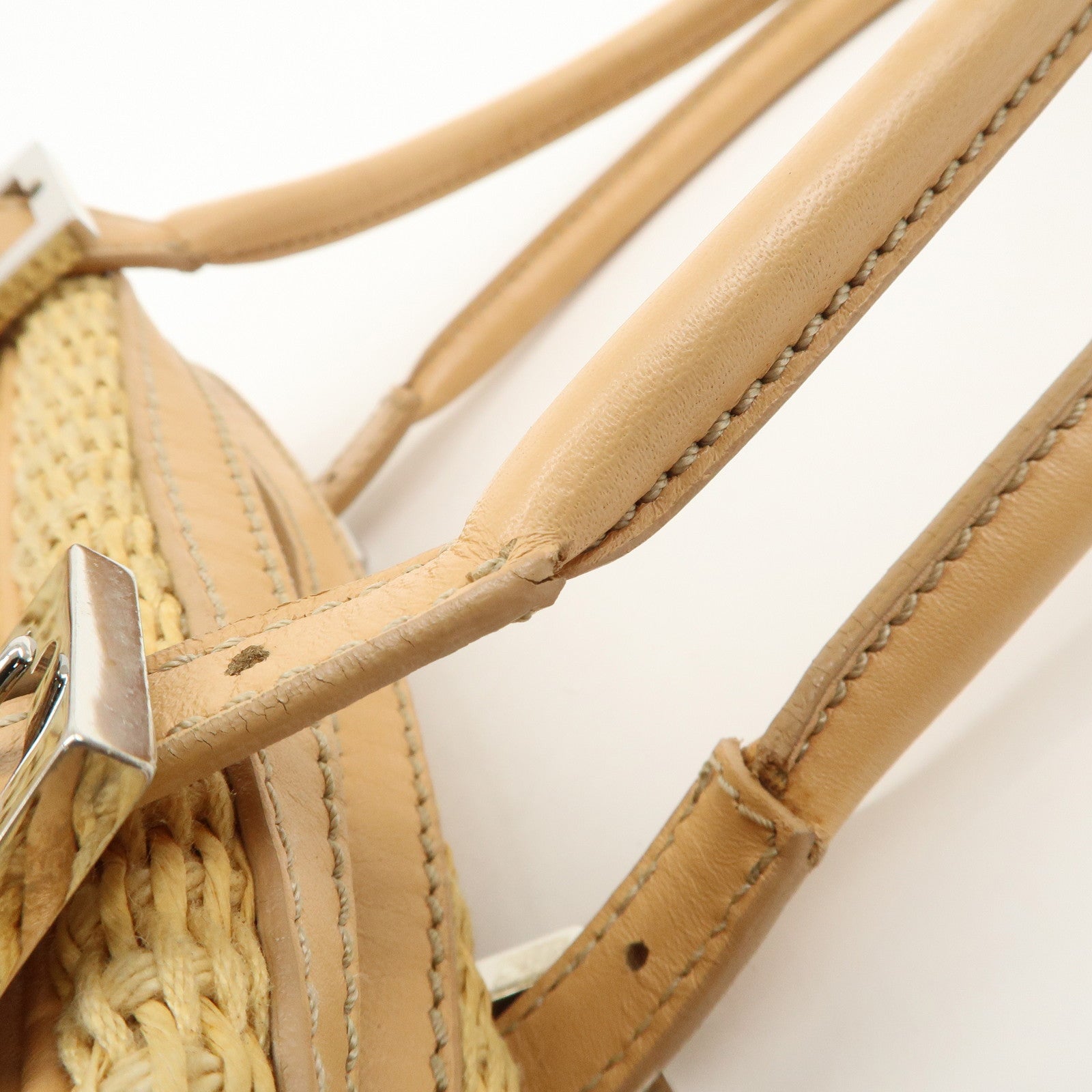 FENDI Raffia Leather Small Boston Hand Shoulder Bag Natural 8BN004